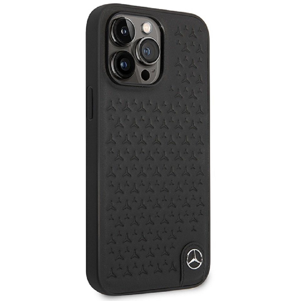 Mercedes Handyhülle Case iPhone 14 Pro Max Echtleder geprägt schwarz Logo 6,7 Zoll, Kantenschutz
