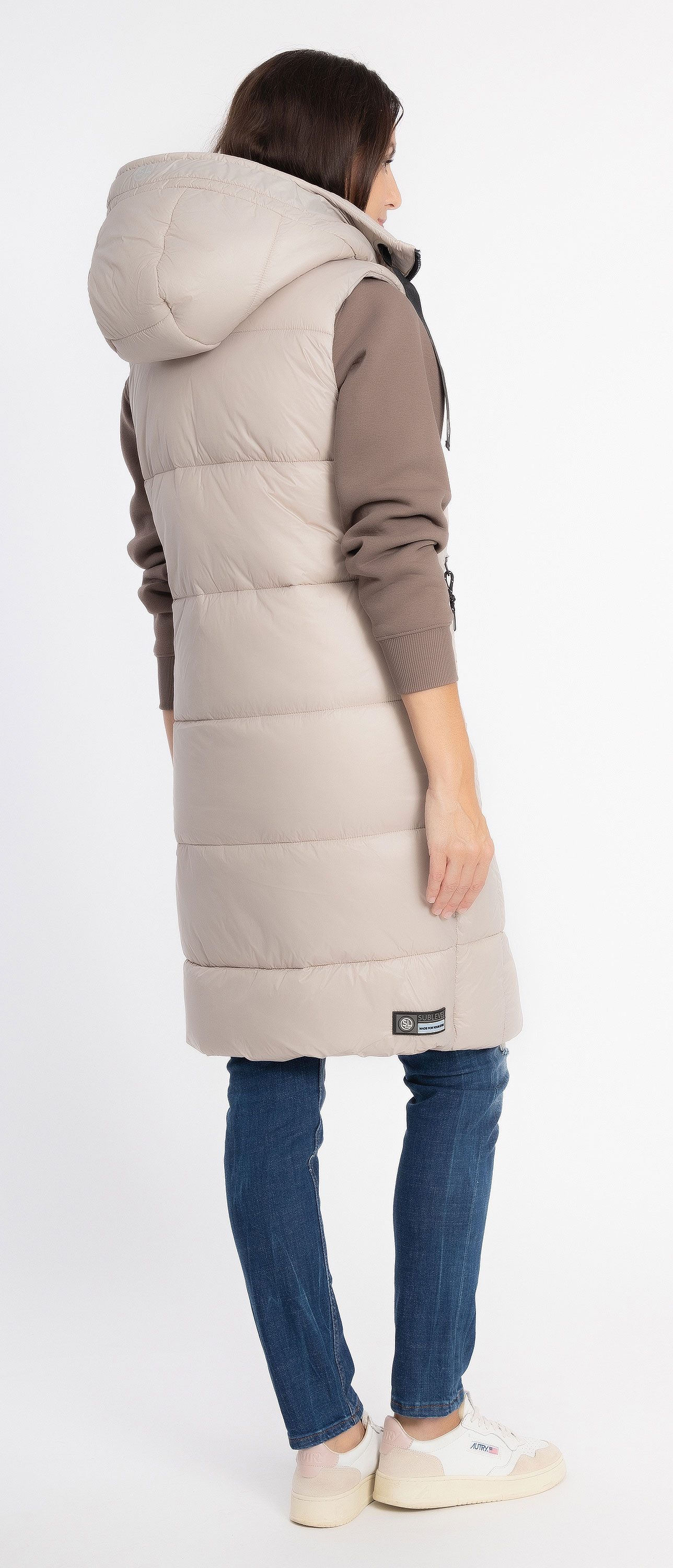 SUBLEVEL Steppweste Damen mit Kapuze Waistcoat lange Winter Weste Bodywarmer Waistcoat