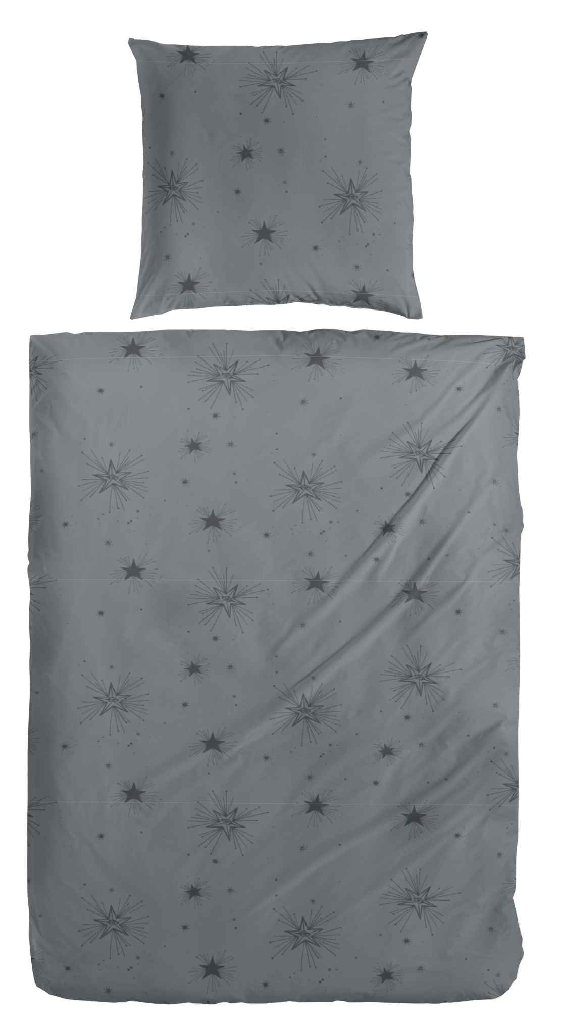 Primera Bettwäsche Hahn Feinbiber Bettwäsche Graphit Grau Sterne, Feinbiber, 2 teilig