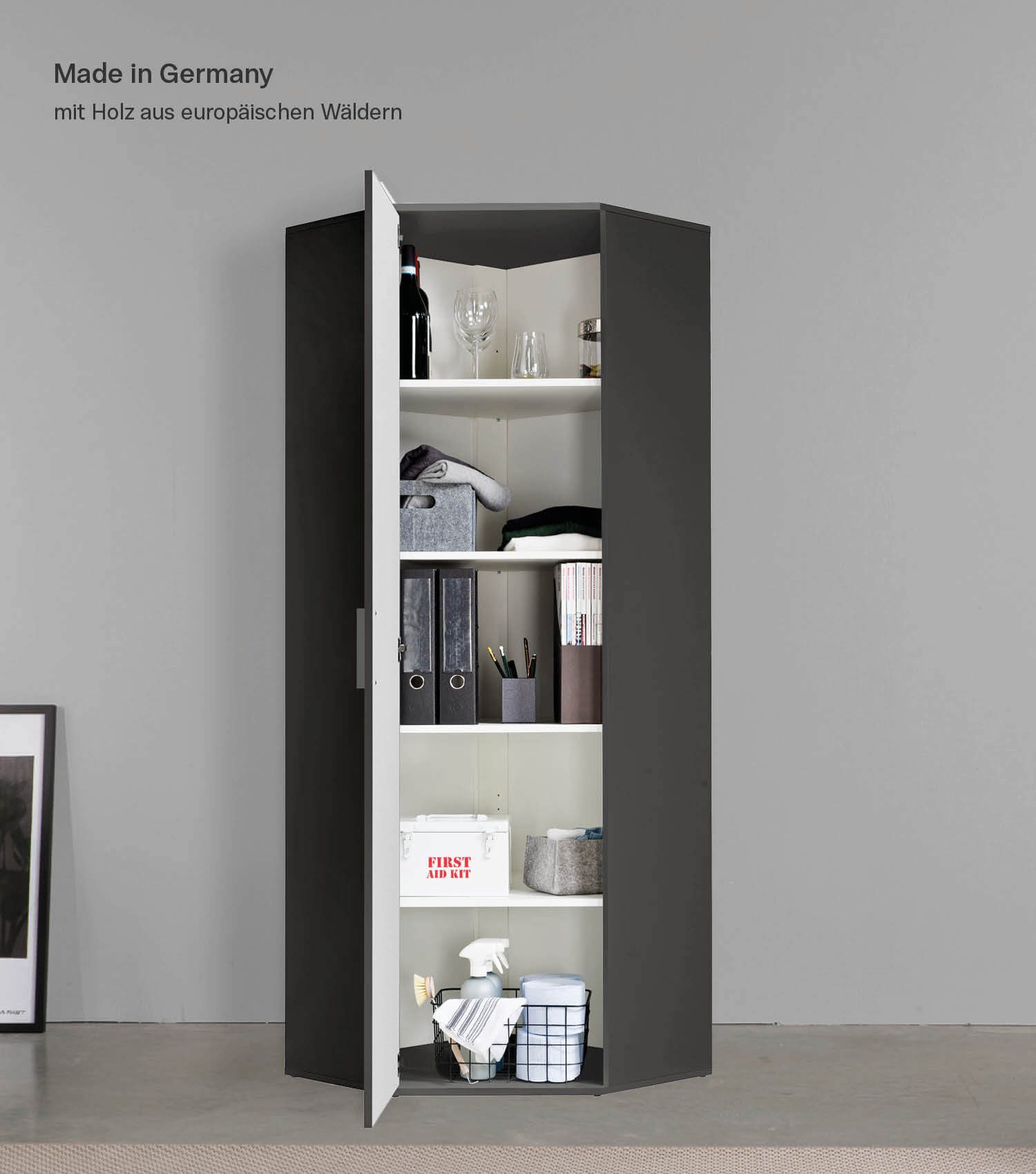 mokebo Mehrzweckschrank Der Lange Eckschrank (64x180 cm, mit 4 Einlegeböden) Made in Germany, Eckschrank, Aktenschrank, Flurschrank in Anthrazit