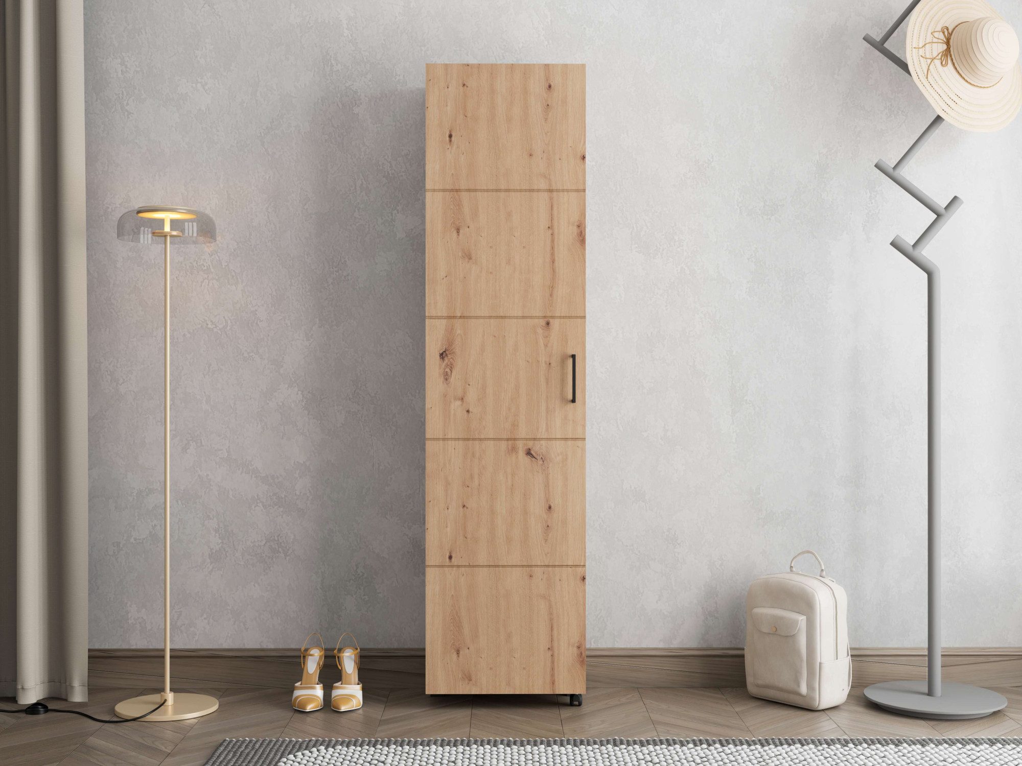 Home affaire Schuhschrank Islay, Drehtür auf Rollen, B/T/H: 45,6/32,4/184,4 cm Schuhkommode mit Platz für ca. 20 Paar Schuhe bis Gr. 40