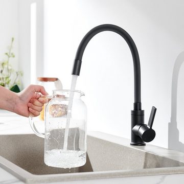 AuraLum pro Küchenarmatur mit Flexibler Auslauf Wasserhahn 360° Schwenkbar Spültischarmatur Hochdruck Einhandmischer für die Küche, Schwarz