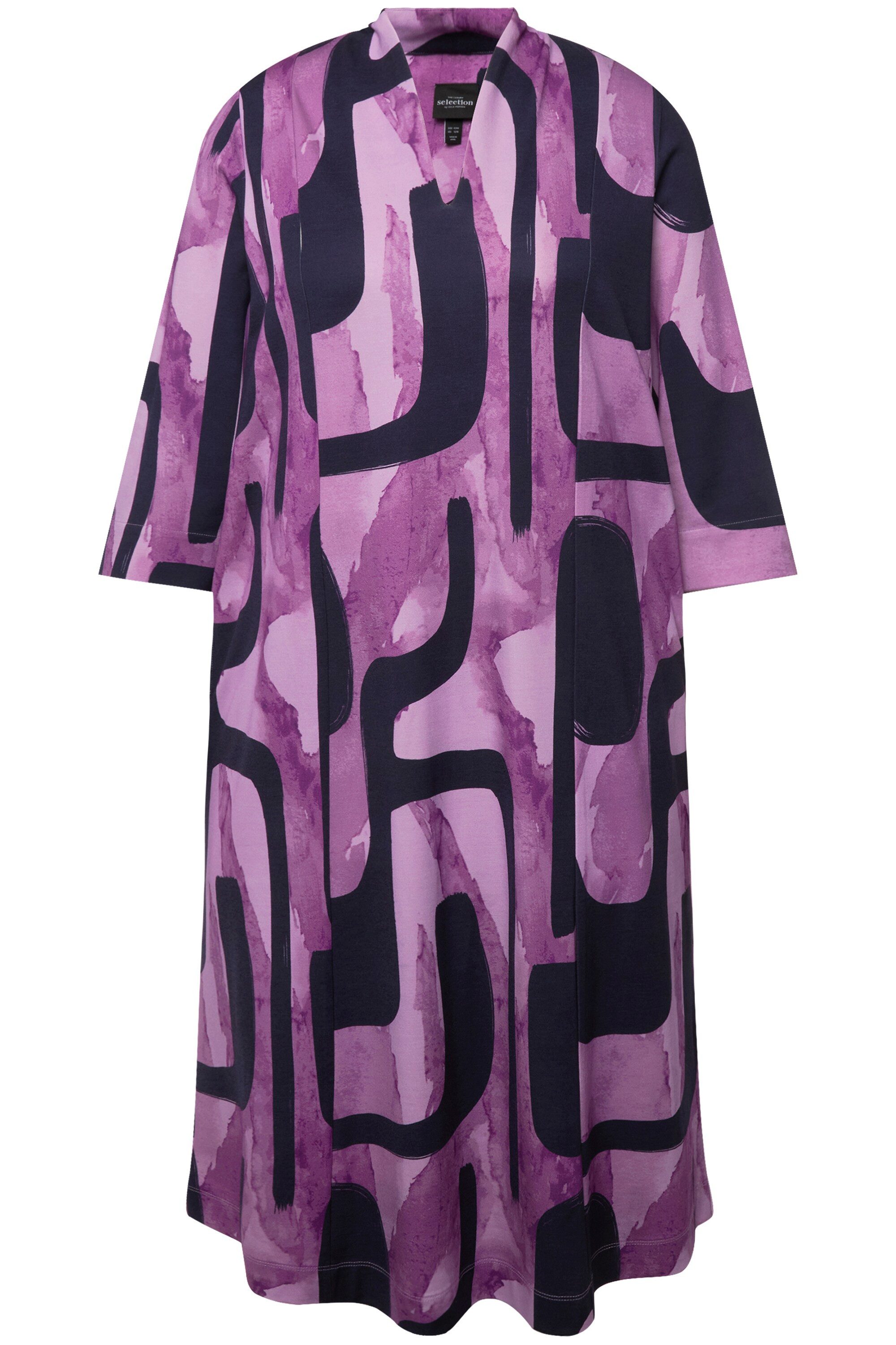 Ulla Popken Midikleid Midi-Puntokleid Kelchkragen V-Ausschnitt günstig online kaufen