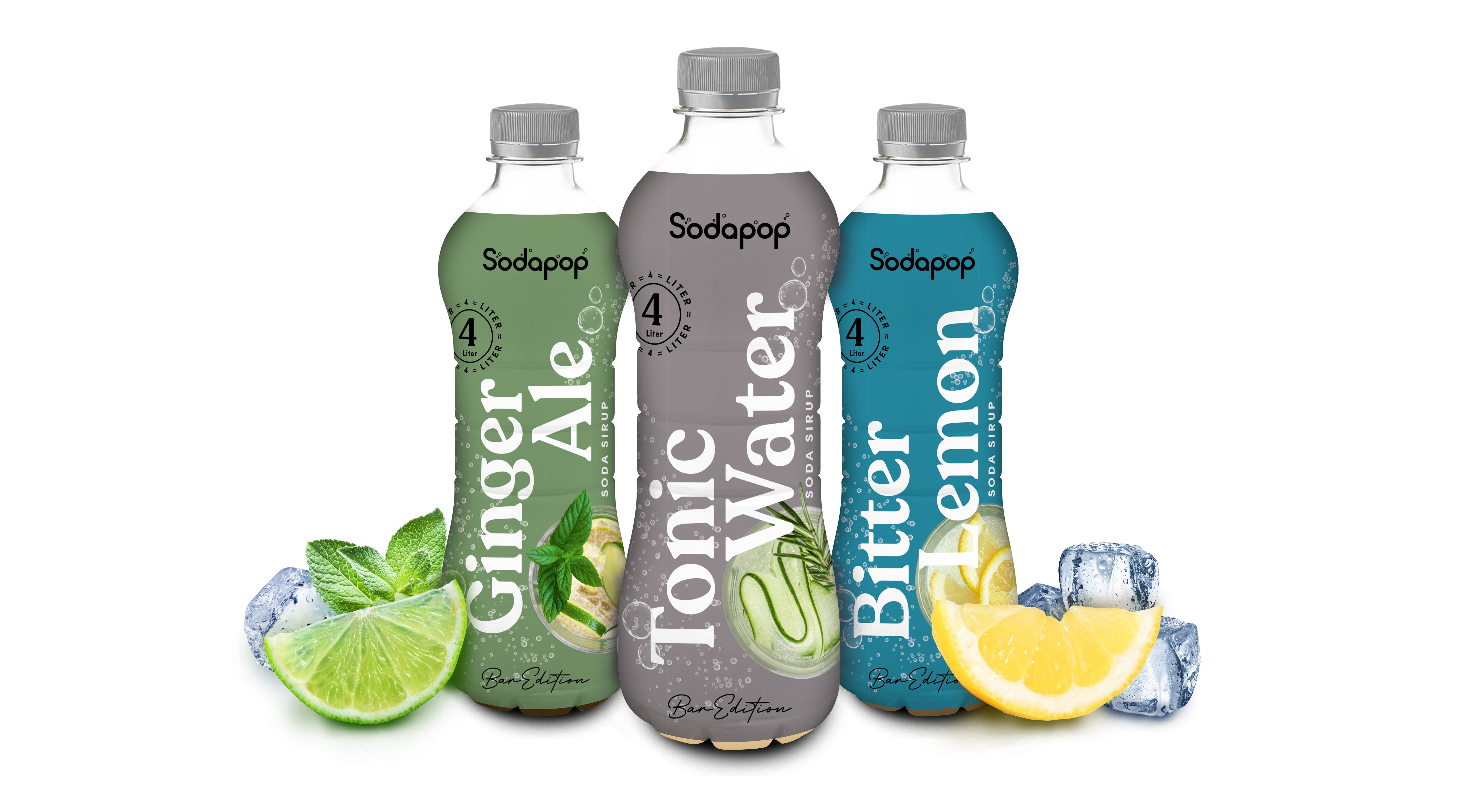 Sodapop Getränke-Sirup BAR Edition Sirup 3er Set (je 1 Flasche), 0,5 l, 500 ml, (Set, 1x Tonic Water, 1x Ginger Ale, 1x Bitter Lemon), Immer verdünnen!