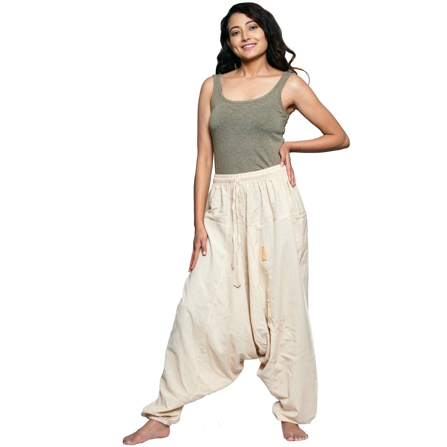 SIMANDRA Haremshose Damen Freizeithose Beige (1-tlg) Singharaja Yoga Aladinhose Pluderhose Goa Pumphose Freizeit