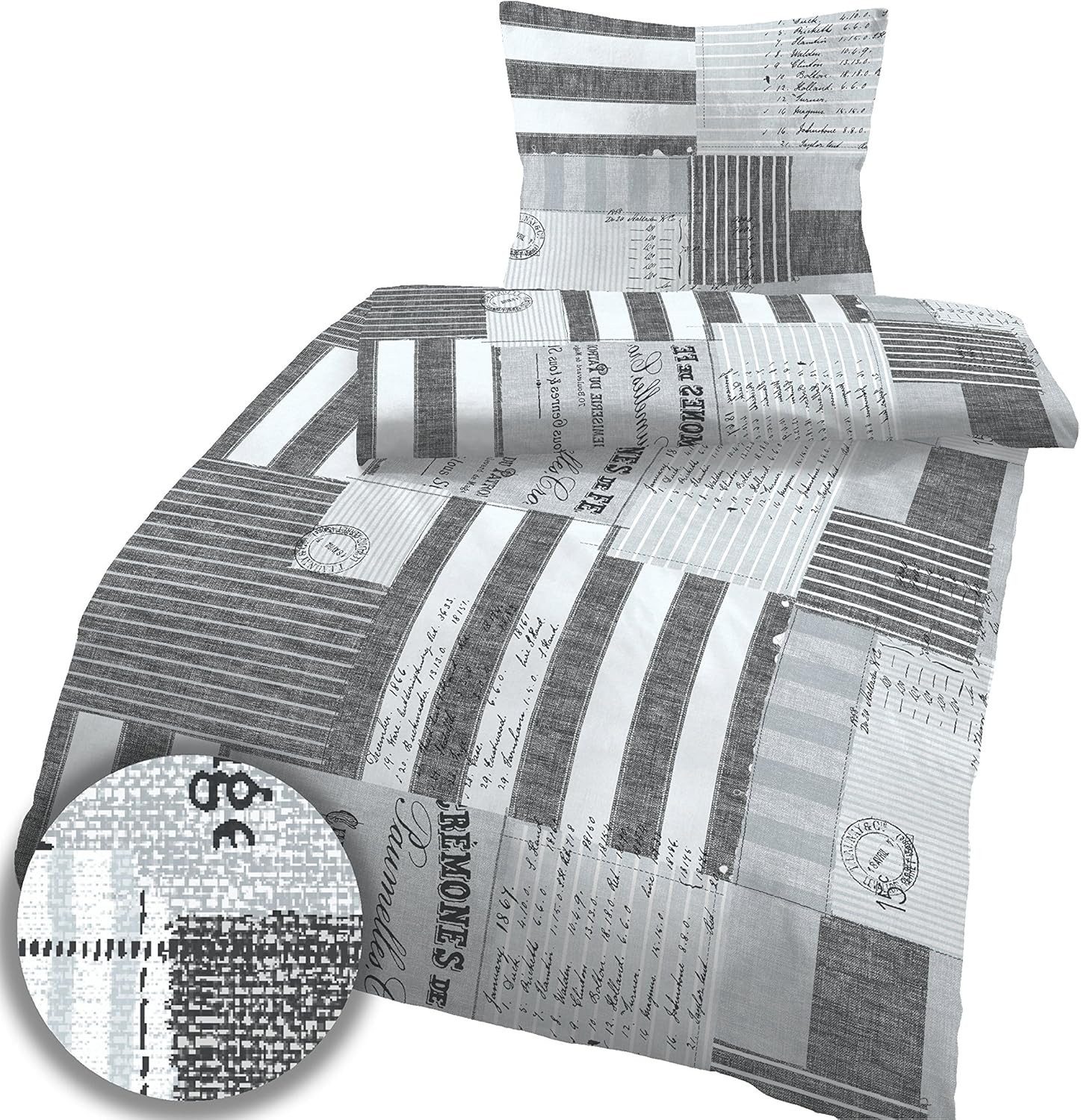 soma Bettwäsche Bettbezug 135x200 80x80 Zeitung gestreift kariert grau bieb günstig online kaufen