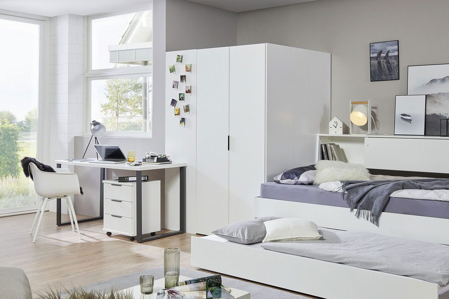 Wimex Eckschrank Newport (2-türig, mit 1 Kleiderstangen, mit 8 Einlegeböden, mit 1 Haken, 1-St., moderne Optik, 2-türig, mit Einlegeböden, mit Kleiderstangen) 135,5x97x197cm weiß