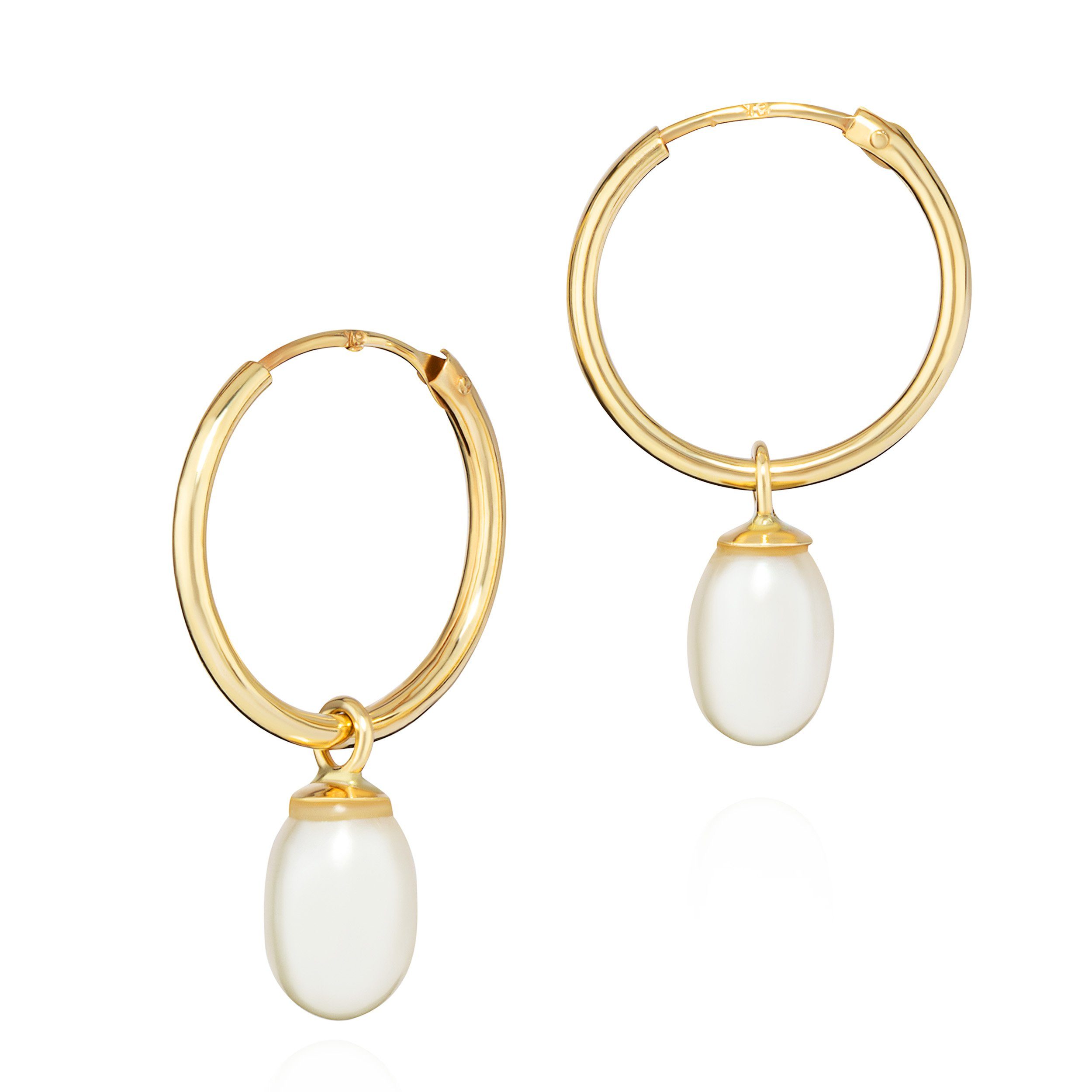 NKlaus Paar Creolen Paar 12 mm Creolen Süßwasserperle 333 Gelb Gold 8 Karat günstig online kaufen