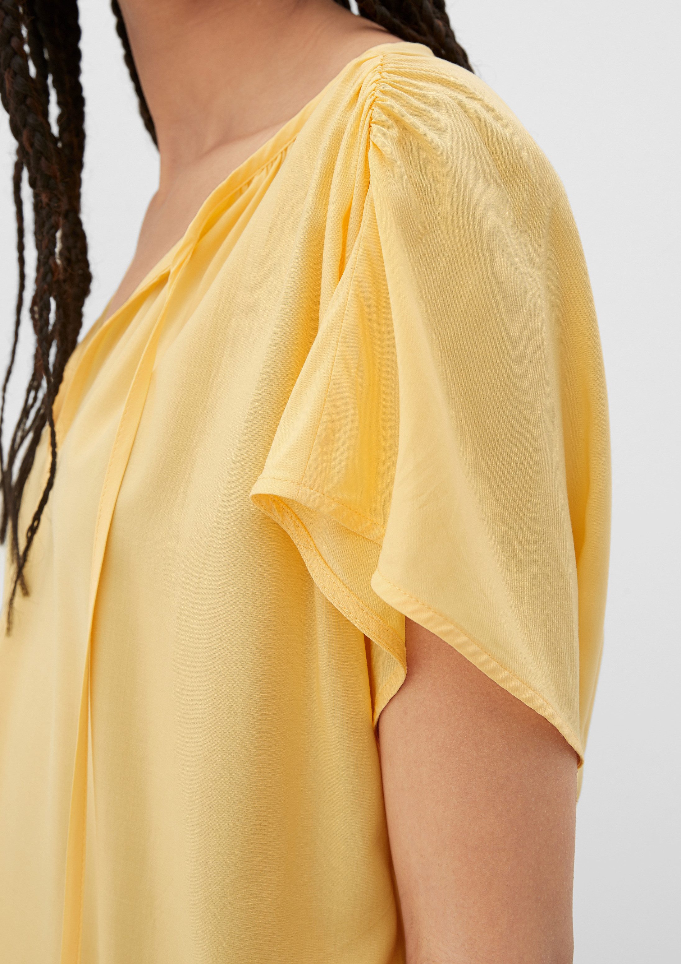 QS Kurzarmbluse Bluse Viskosebluse mit Raffung