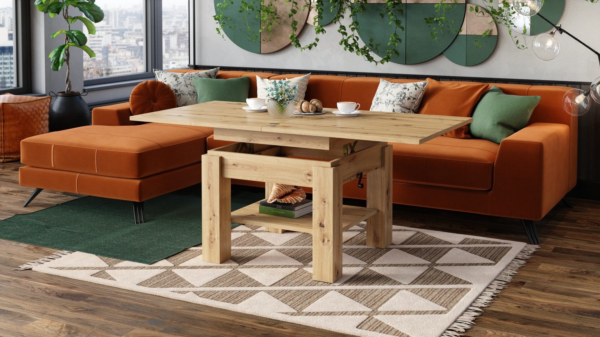 designimpex Couchtisch Design Couchtisch Cleo stufenlos höhenverstellbar aufklappbar Esstisch
