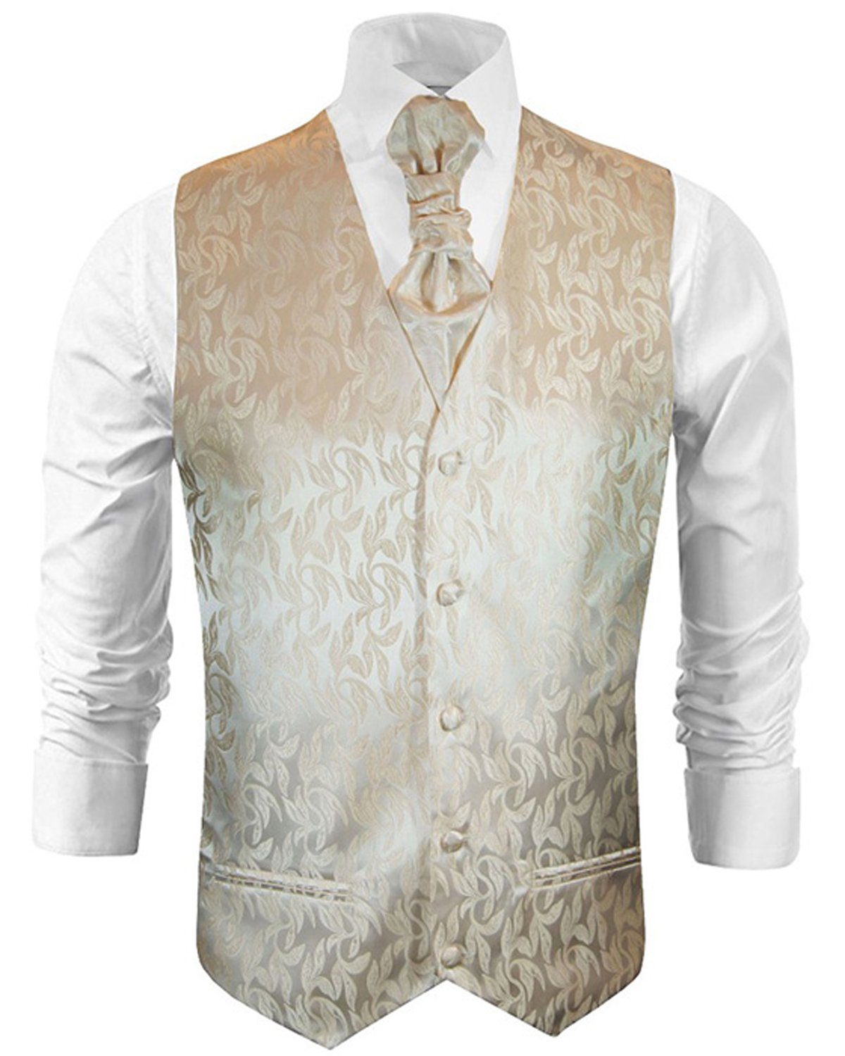 Paul Malone Anzugweste Herren Hochzeitsweste mit Plastron Set 2tlg florale - Bräutigam (Set, 2-tlg., mit Weste und Plastron) cappuccino braun V42, Gr. 48 (XS)