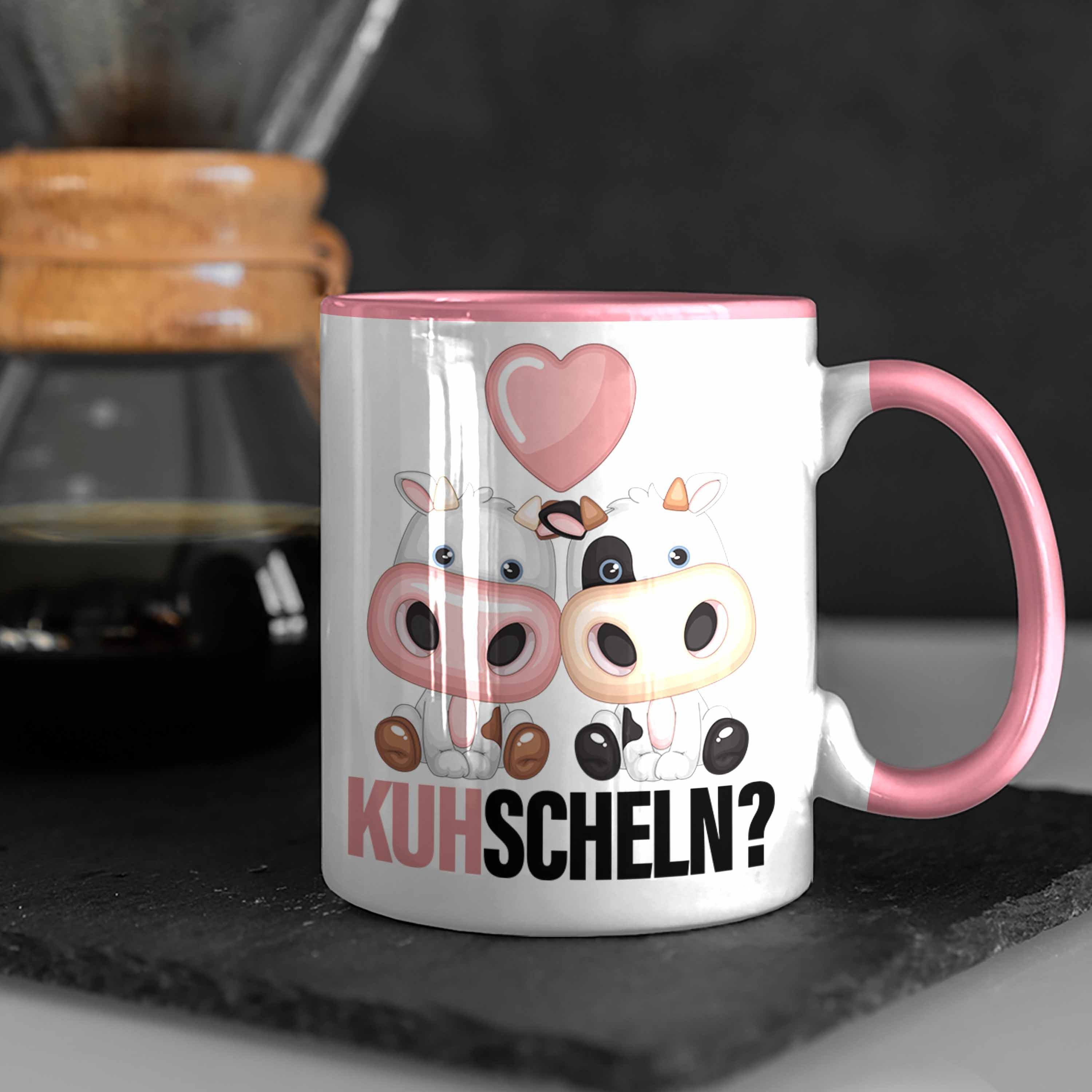Kuhscheln Tasse Kusch Trendation Tasse Geschenk Geschenkidee Freundin Rosa Kuh Tierliebhaber
