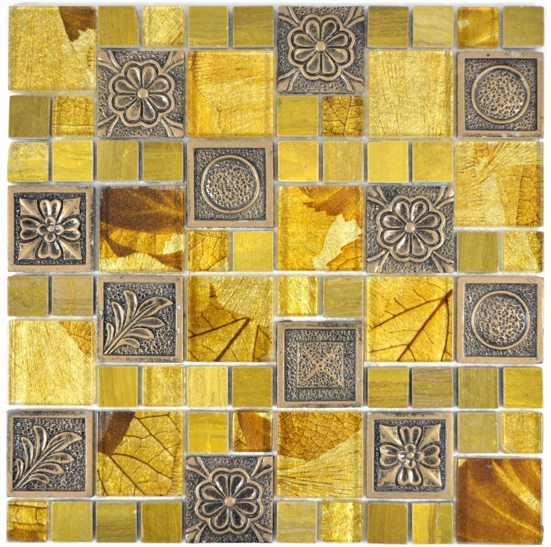 Mosani Mosaikfliesen Glasmosaik Resin gold Mosaikfliesen grau Kunststein