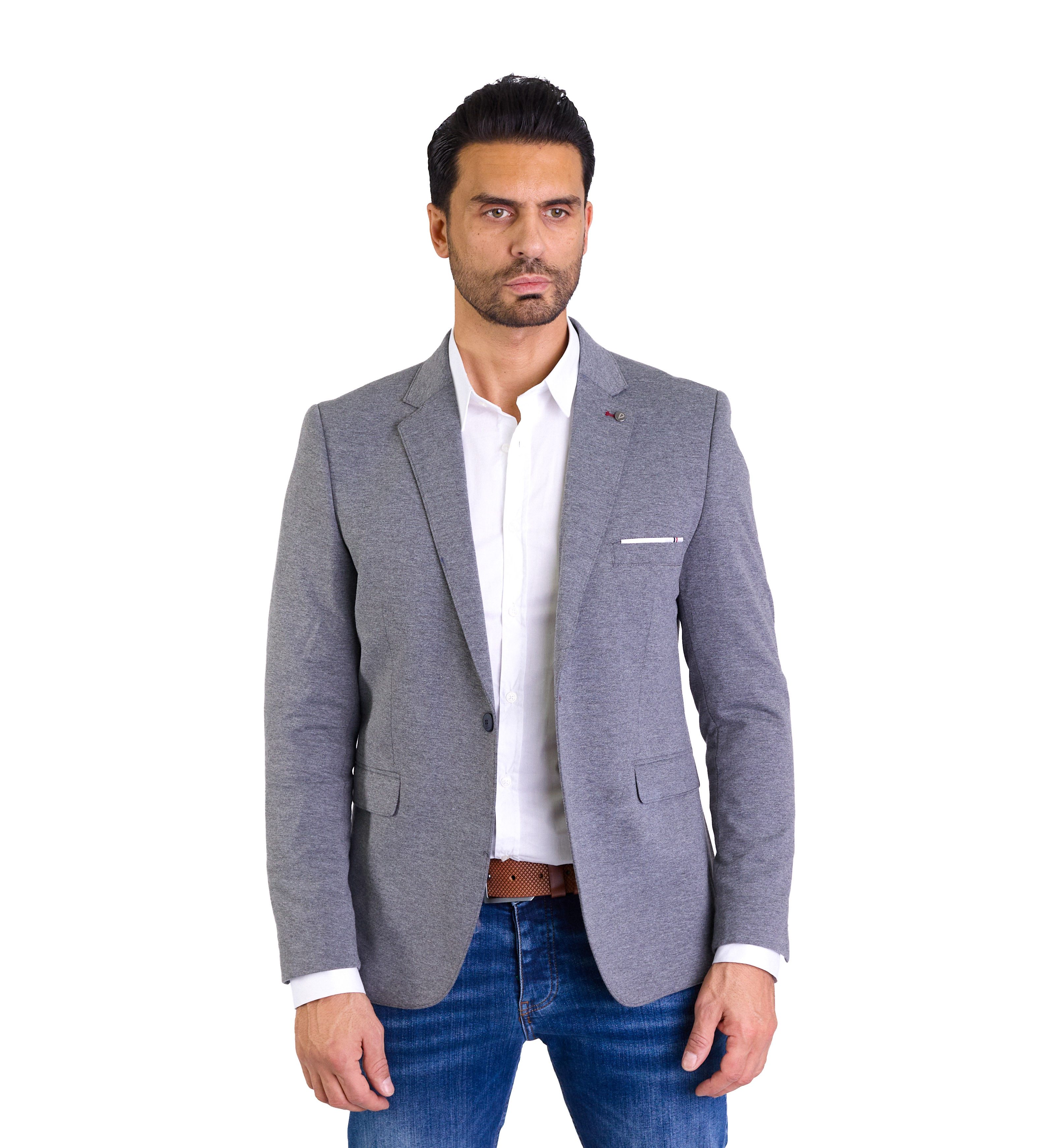 Denim Distriqt Jerseysakko Sportliches Herren Slim Fit Jersey Sakko Grau 48 günstig online kaufen