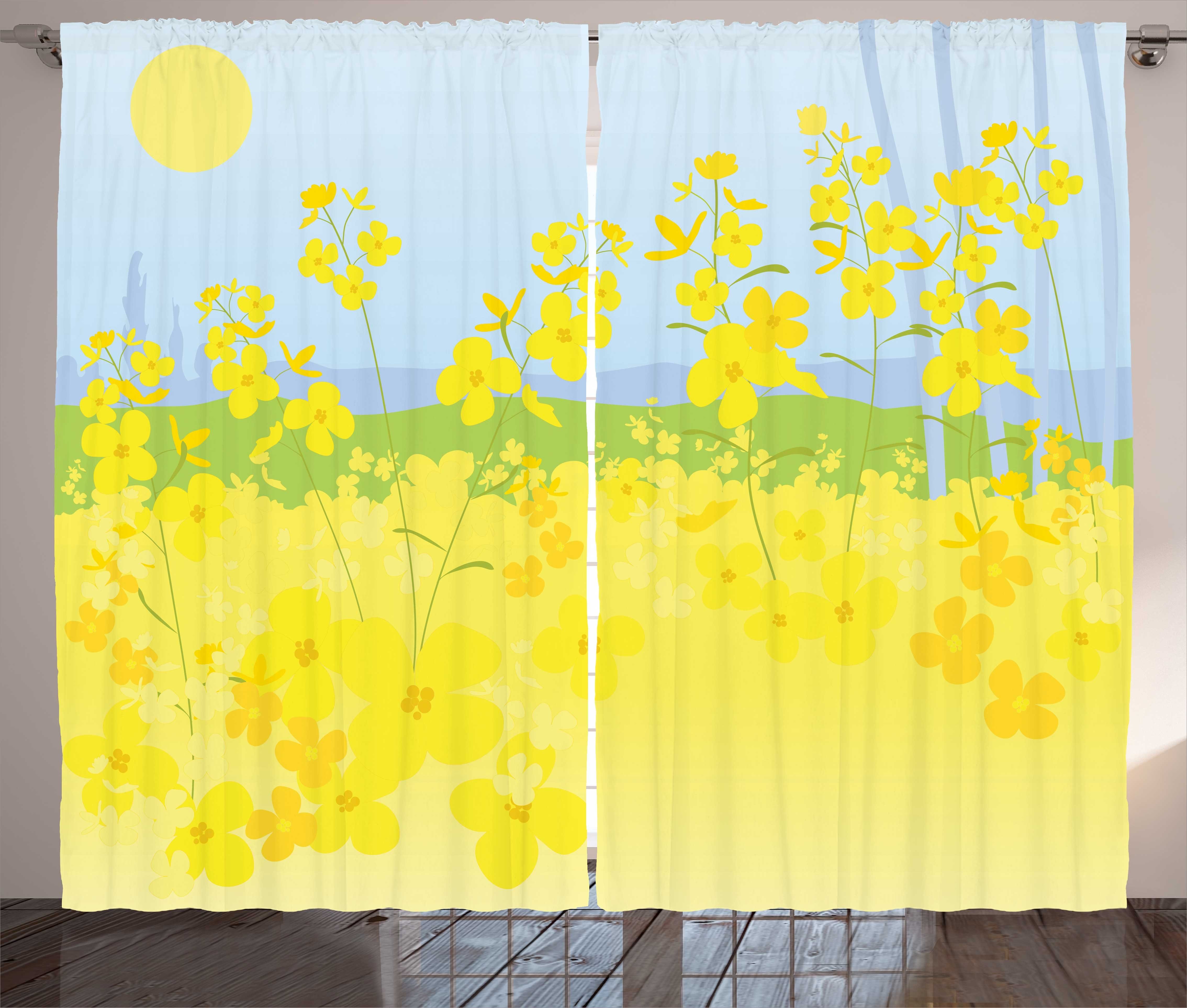 Gardine Schlafzimmer Kräuselband Haken, Blumen Cartoon Motiv Abakuhaus, mit Senf und Vorhang Ländliches Schlaufen