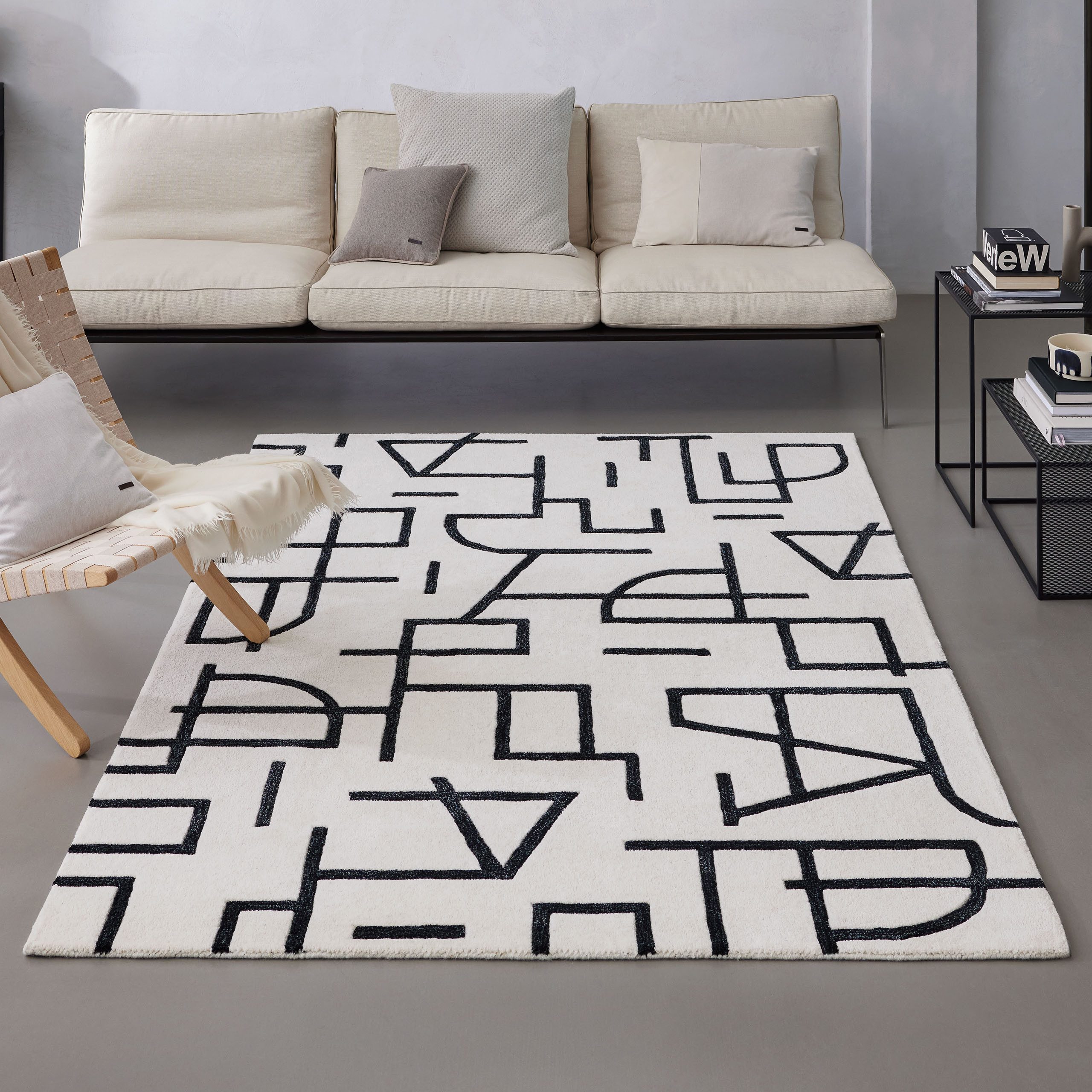 Wecon home Teppich Beatrice, rechteckig, Höhe: 13 mm, Kurzflorteppich, Schurwolle, Konturenschnitt, handgetuftet, Wohnzimmer