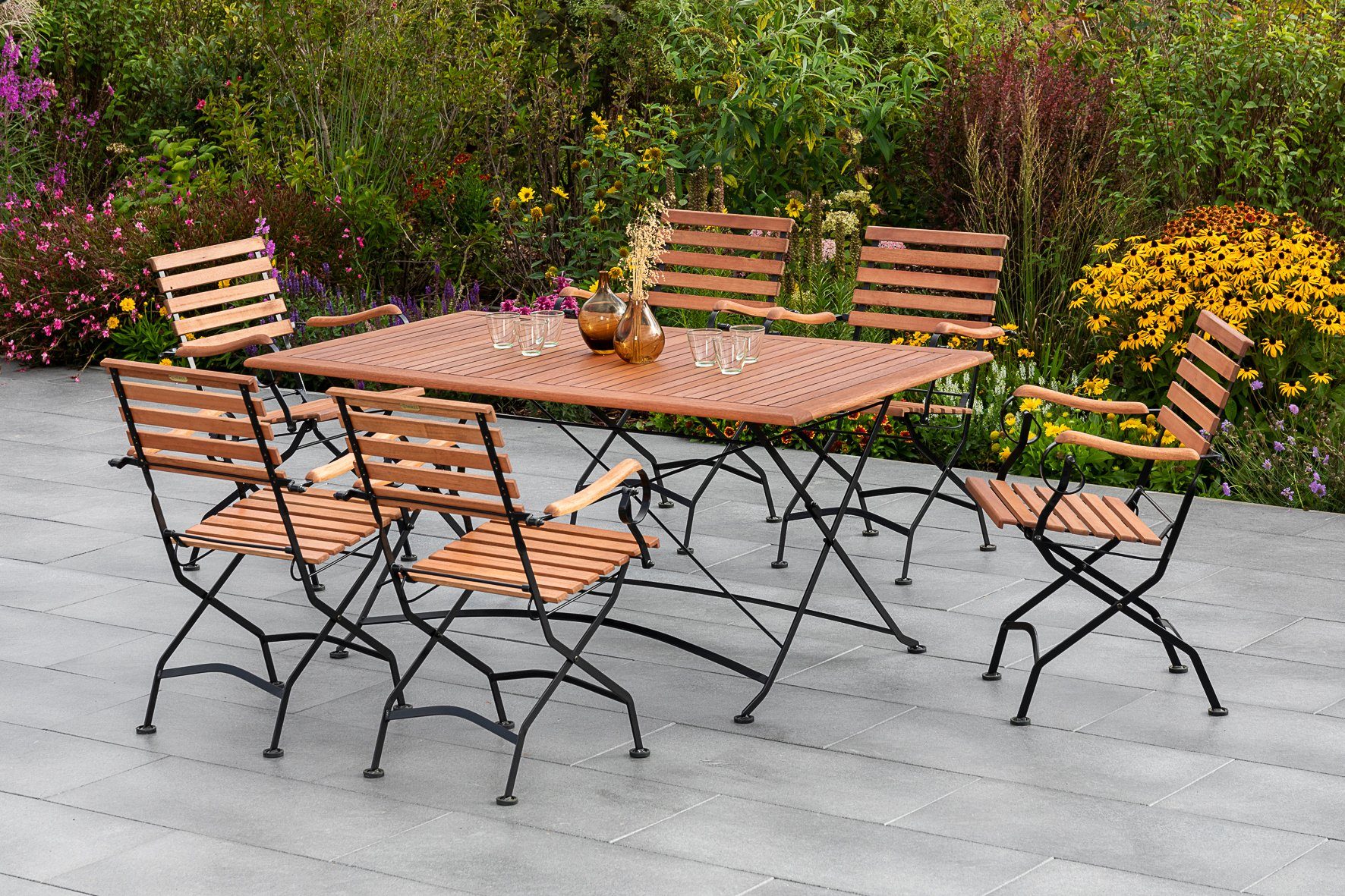 MERXX Garten-Essgruppe Schloßgarten, (5-tlg), 4 Klappsessel, Gartentisch