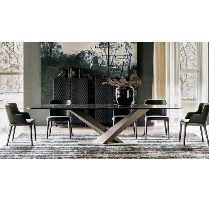 Casa Padrino Esstisch Luxus Esstisch Hochglanz Schwarz / Titanfarben 200 x 120 x H. 75 cm - Esszimmertisch mit hochwertiger Keramik Tischplatte - Moderne Esszimmer Möbel - Luxus Qualität - Made in Italy