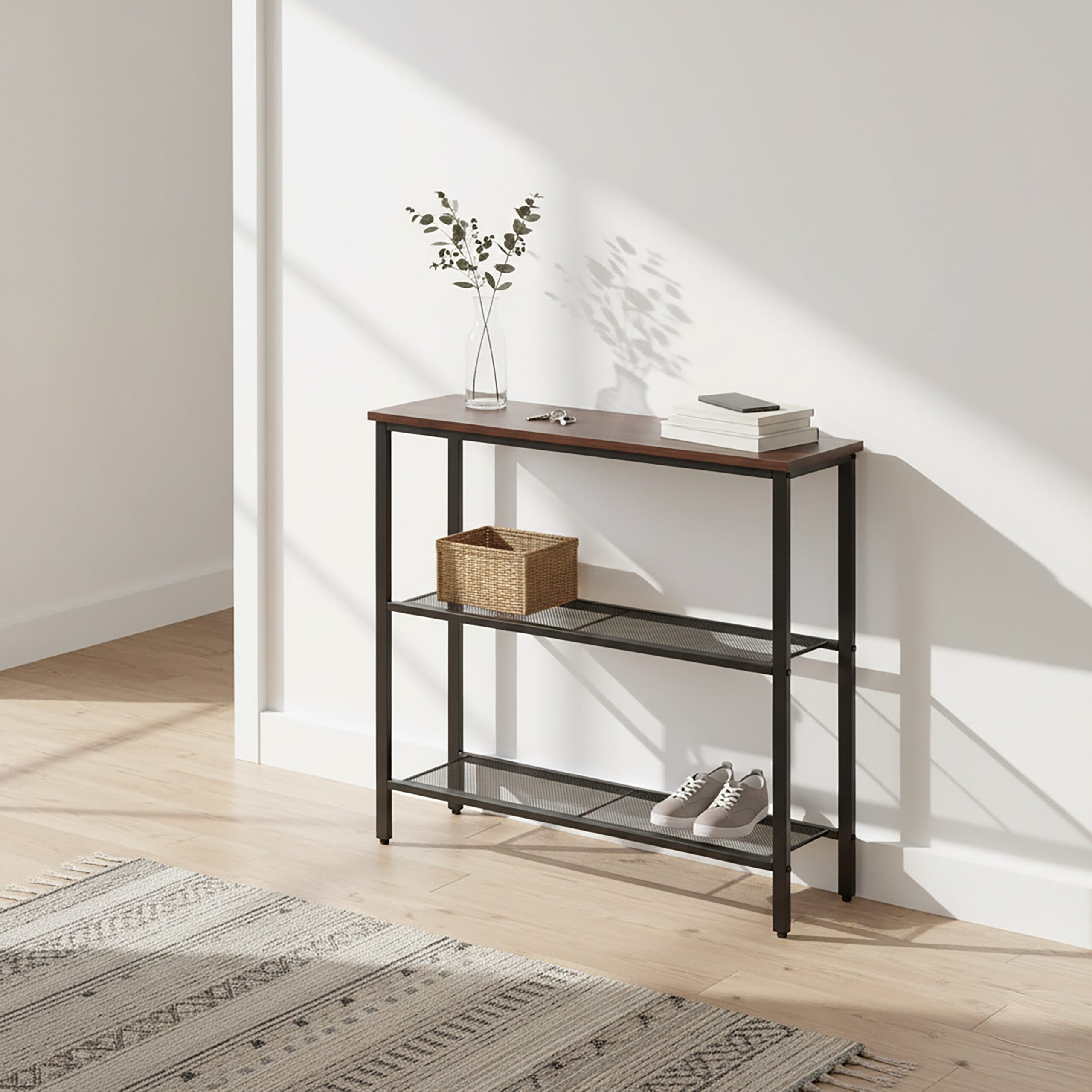 relaxdays Konsolentisch mit 3 Ablage, dunkelbraun günstig online kaufen
