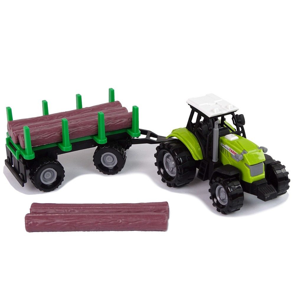 LEAN TOYS Anhänger Holztransporter Bauernhofspielzeug Traktorgespann, Spar-Set, 1-tlg., 11 x 6 x 5 cm abnehmbar, Licht- und Soundeffekte, abnehmbarer Anhänger, Holzscheite