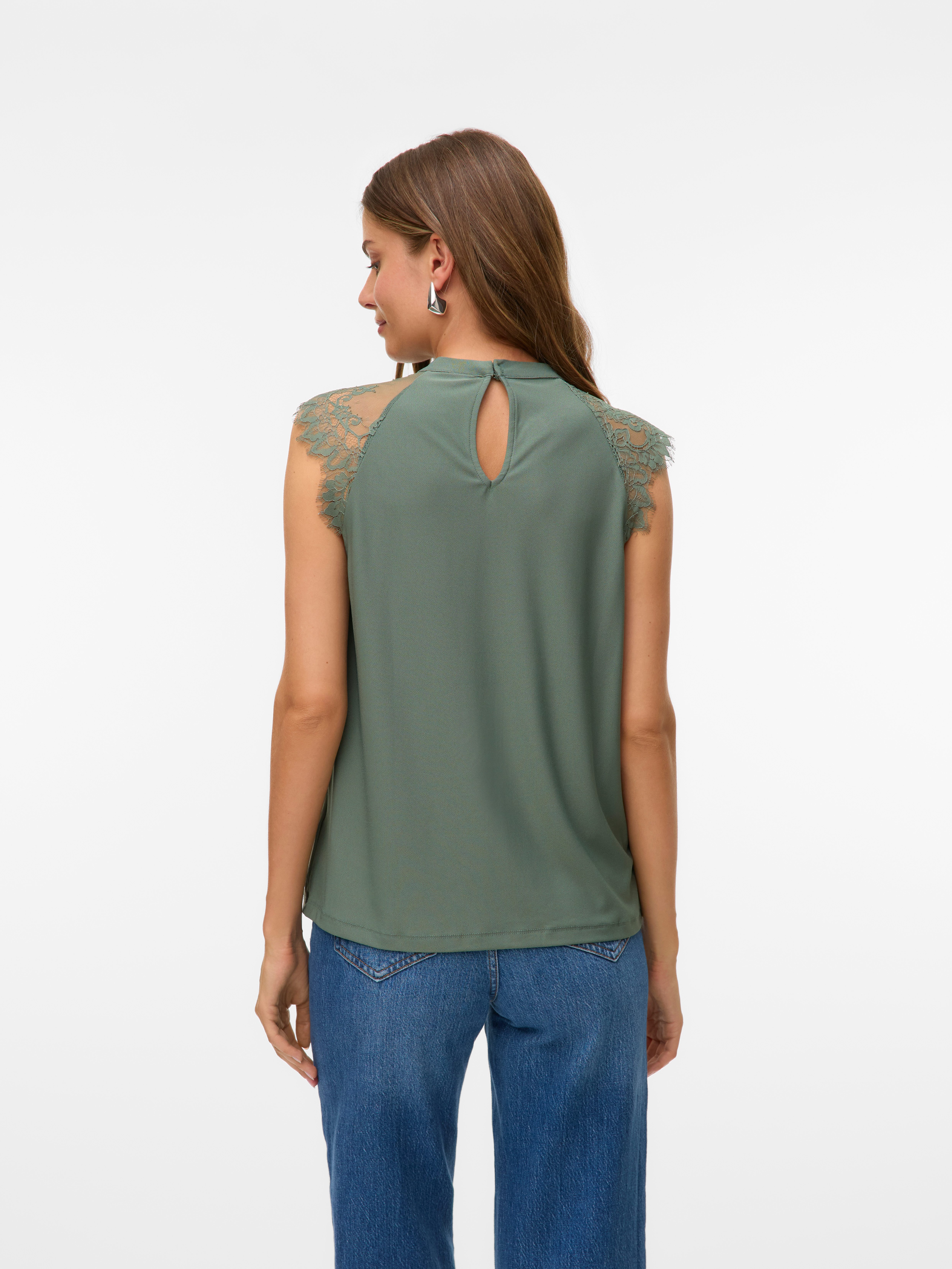 Vero Moda Spitzentop VMMILLA SL LACE TEE Materialmix, regular fit