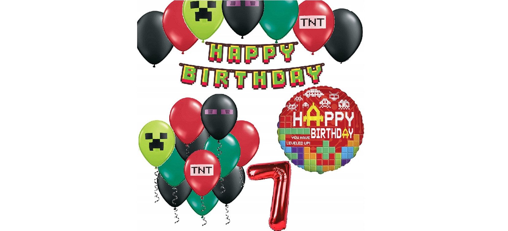 Festivalartikel Luftballon Tolles Geburtstagsset für 7-Jährige - MINECRAFT TNT GAME Motiv