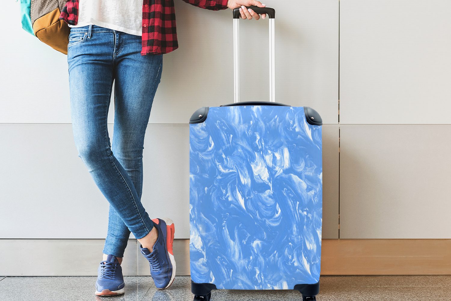 Muster, 4 MuchoWow - Rollen, Reisetasche Marmor Handgepäckkoffer Ferien, Handgepäck mit Reisekoffer Blau - Trolley, rollen, für