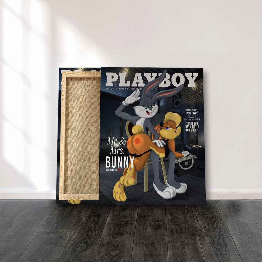DOTCOMCANVAS® Leinwandbild Playboy Bunny, Leinwandbild Playboy Bugs Bunny Lola Bunny Comic Cartoon sexy schwarz