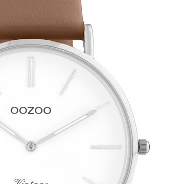 OOZOO Quarzuhr Oozoo Damen Armbanduhr Vintage Series, Damenuhr rund, groß (ca. 40mm) Lederarmband, Fashion-Style