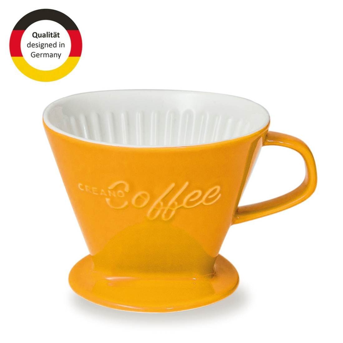 Creano French Press Kanne Kaffeefilter Manuell (Safrangelb), Größe 4 Creano 4 Filter Filtert, Porzellan für