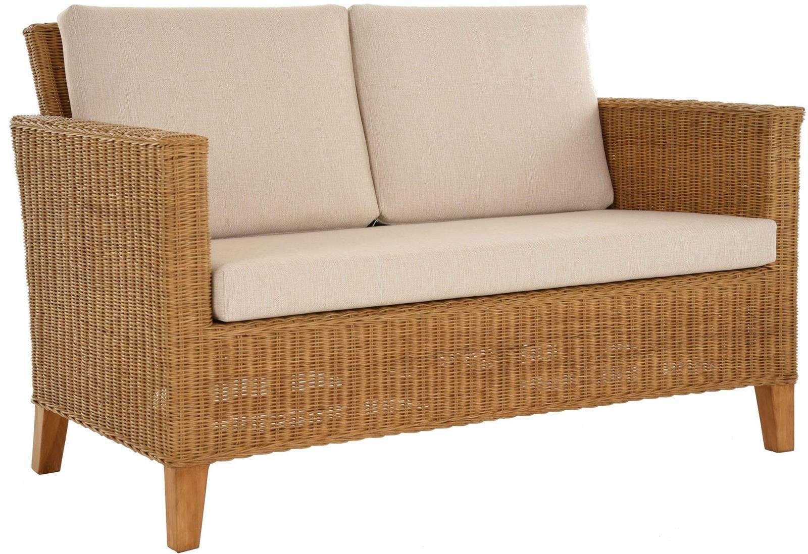 Krines Home Loungesofa Rattan-Sofa 2-Sitzer Lounge Couch aus echtem Rattan inkl. Sitzpolster, aus Rattan Naturmaterial