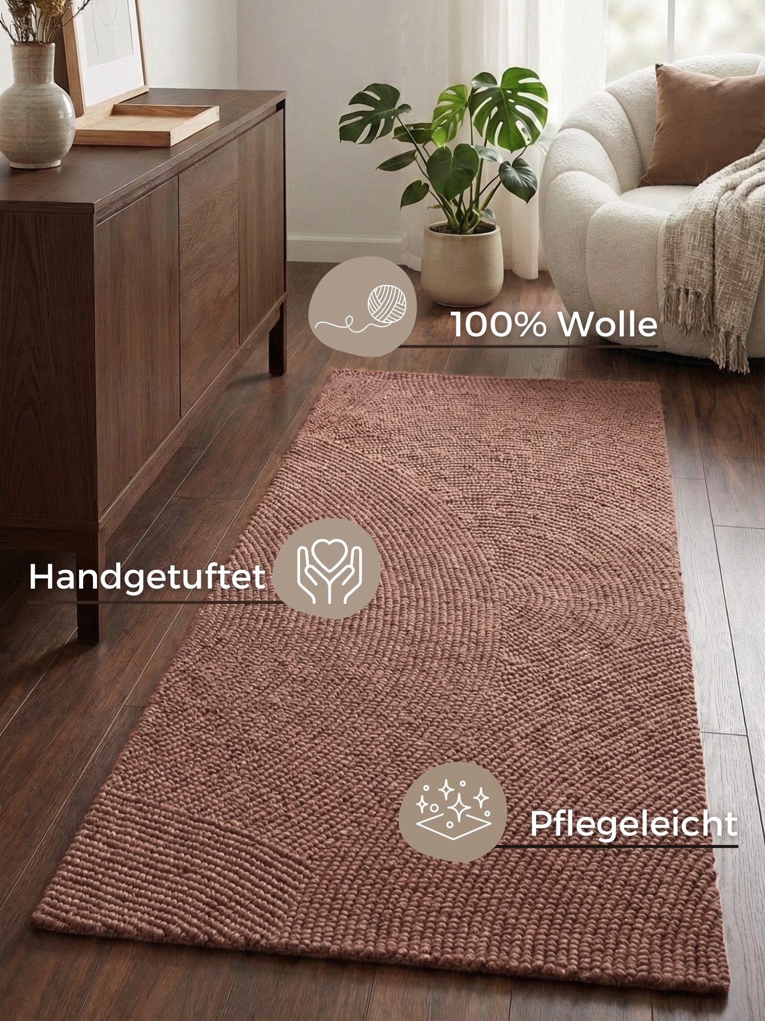 HANSE Home Wollteppich Calmio, auch als Läufer und in rund, rechteckig, Höhe: 18 mm, Handgetuftet, Wolle, Natur, Wohnzimmer, Schlafzimmer, Skandi, Hygge