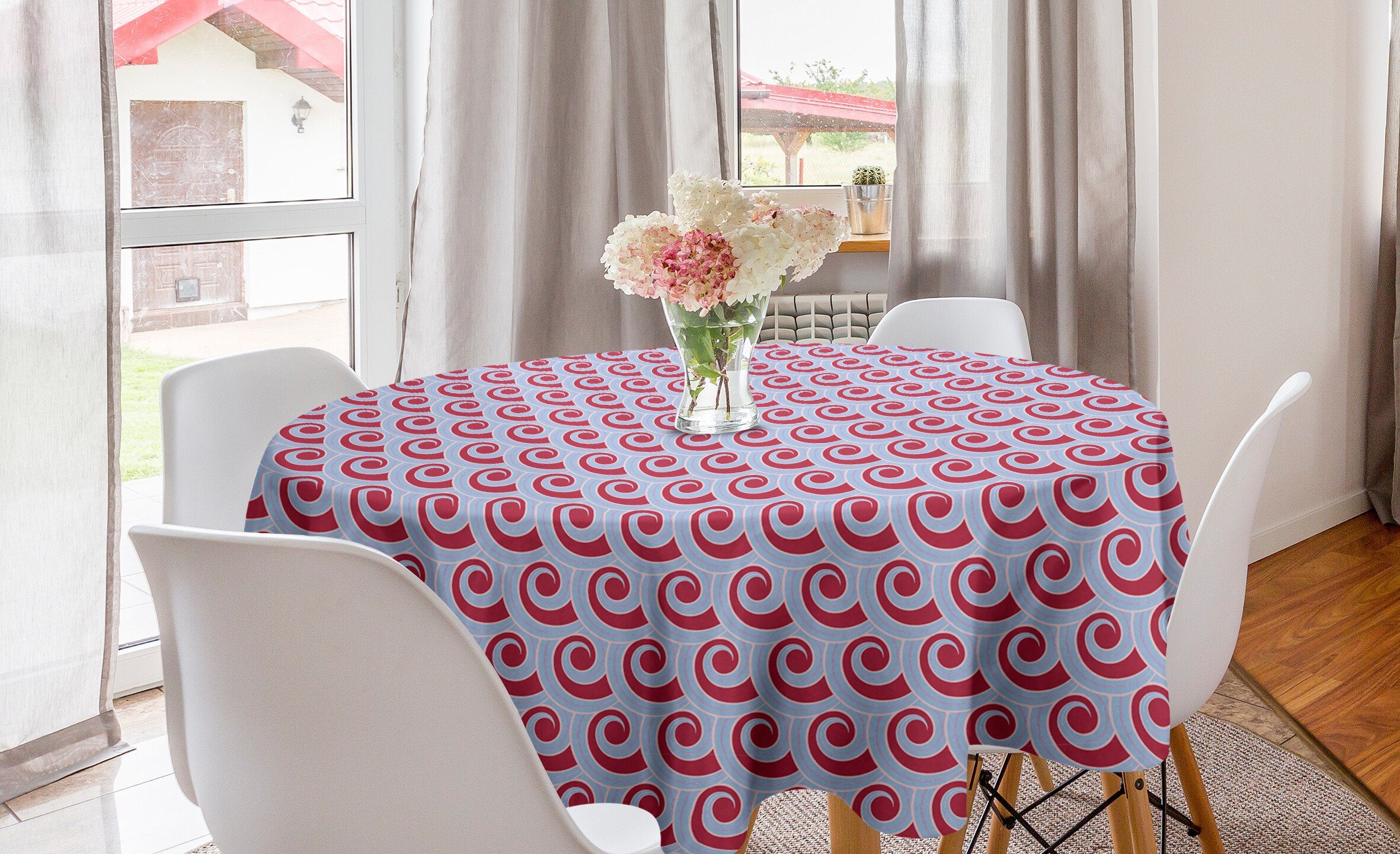 Abakuhaus Tischdecke Kreis Tischdecke Abdeckung für Esszimmer Küche Dekoration, Abstrakt Japanischer Art-Wellen-Entwurf
