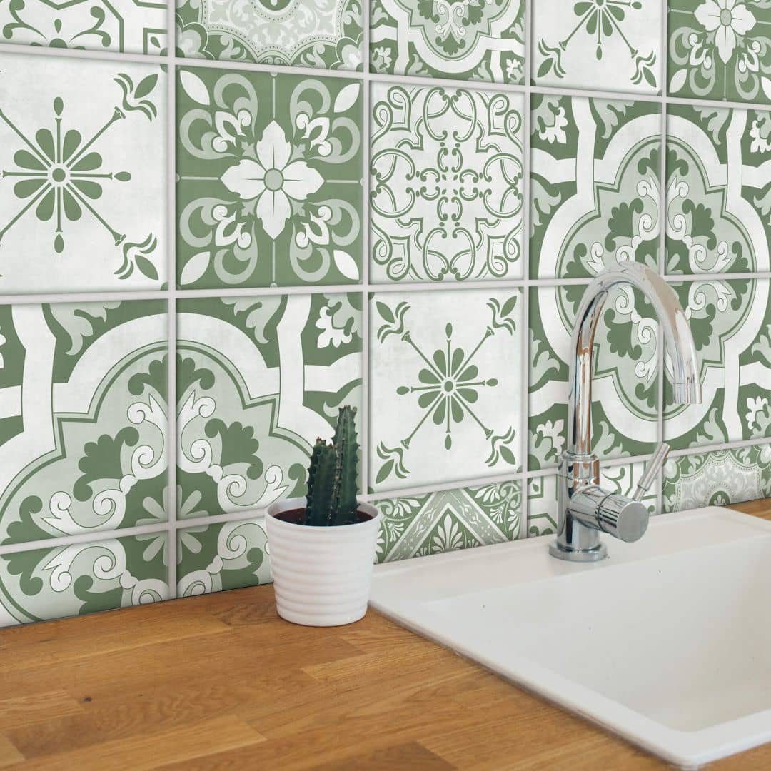 K&L Wall Art Fliesenaufkleber selbstklebend Klebefliese Sticker Ornamente Retro Blumen 12Stk