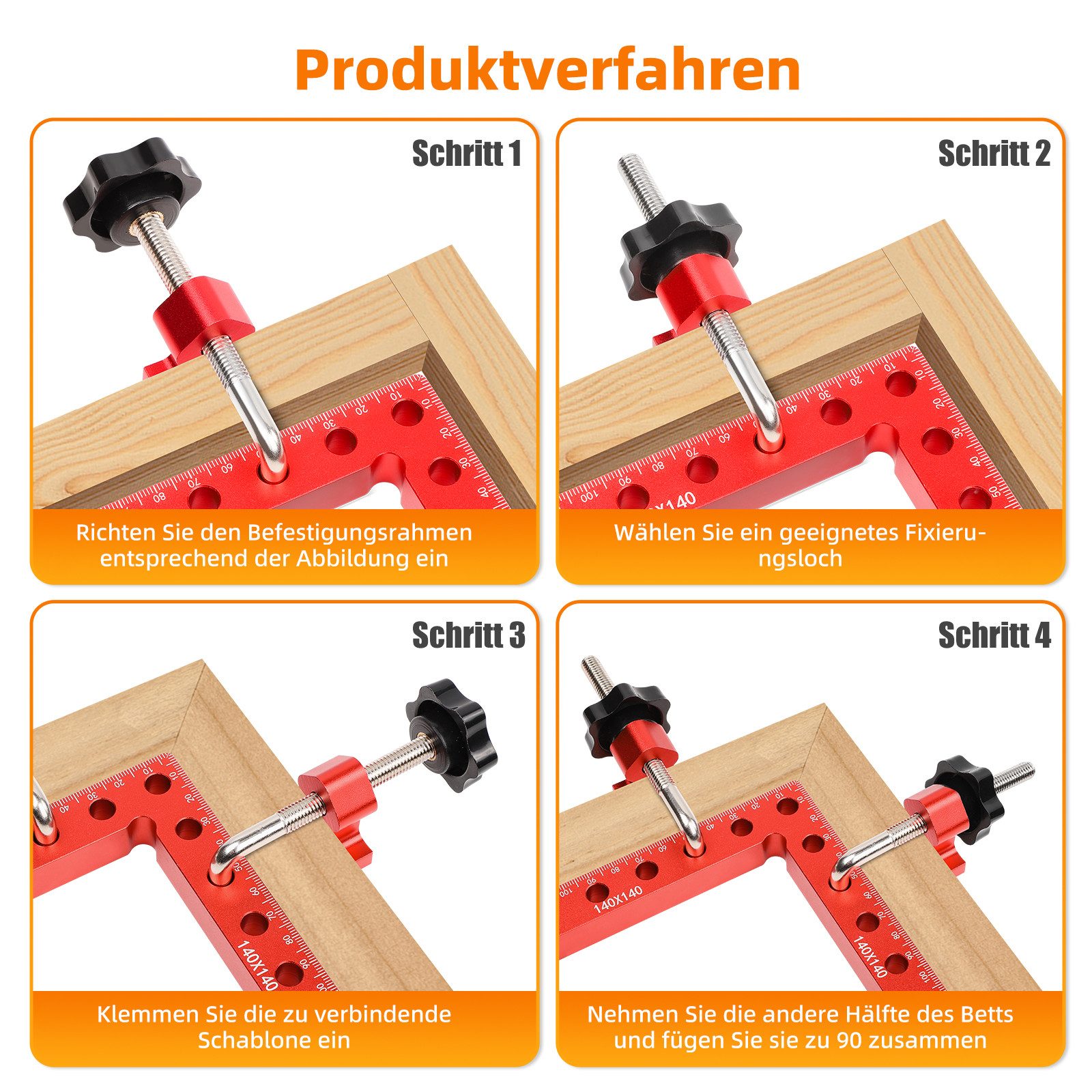 QUBEBU Klemmen 90 Grad Klemme, Schrankklemme, Rechtwinklige Klemmen Winkelklemmen, (aus Aluminiumlegierung, Eckklemmen füR Holzbearbeitungswerkzeuge, professionell verwendet für die Messung von Schubladen, Schränken), Es passt für die Holzplattendicke bis zu 60 mm.