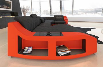Sofa Dreams Wohnlandschaft Sofa Leder Swing U Form Ledersofa Ledercouch, Couch, mit LED, wahlweise mit Bettfunktion als Schlafsofa, Designersofa