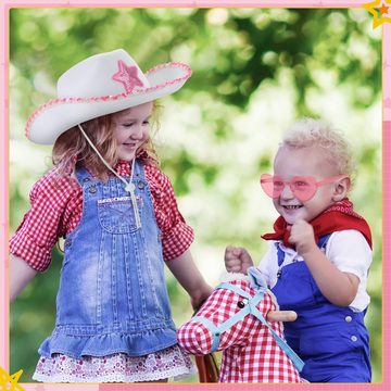 Cbei Cowboyhut Cowboyhut Fasching pink und weiß (7-St., 2 Hüte & 2 Quadratisches Handtuch & 3 Sonnenbrille) Einstellbar Cowboyhut mit Kordelzug, für Kinder und Erwachsene