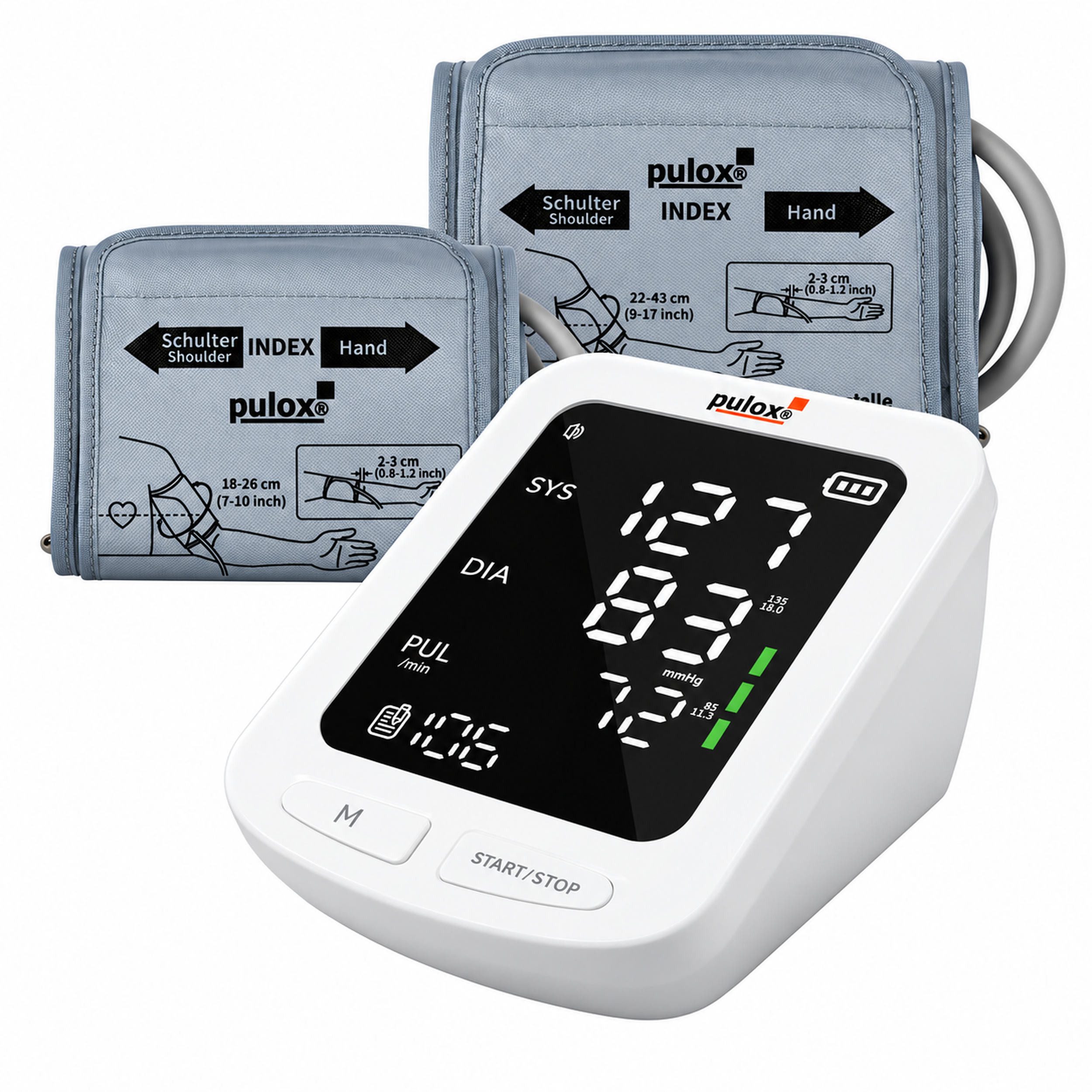 pulox Blutdruckmessgerät BP-100 - Oberarm-Blutdruckmessgerät inkl. 2 Manschetten