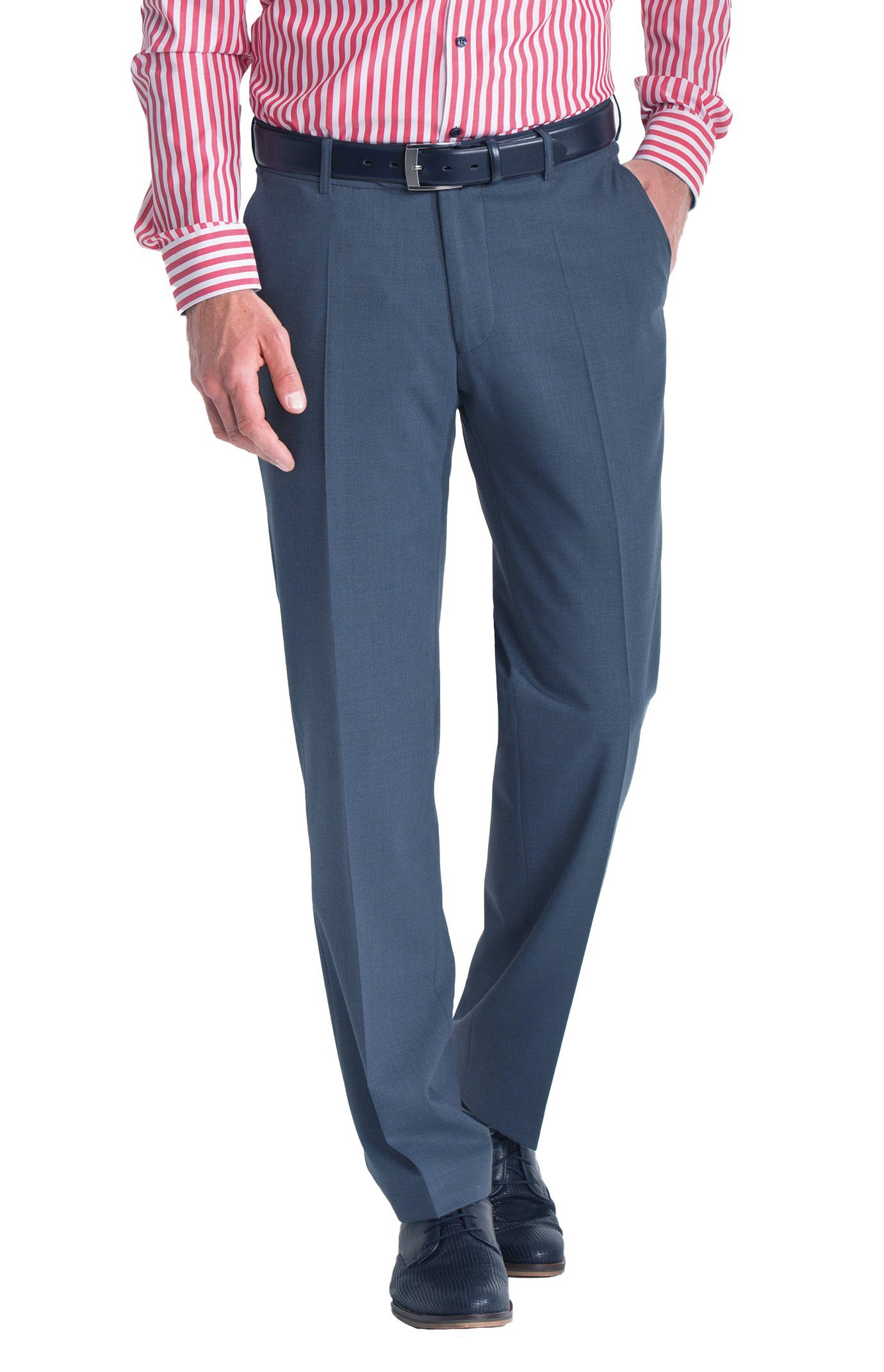 aubi: Stoffhose aubi Perfect Fit Herren Sommer Businesshose Anzughose Cool Finish Flat Front Modell 26 dunkelblau (48)