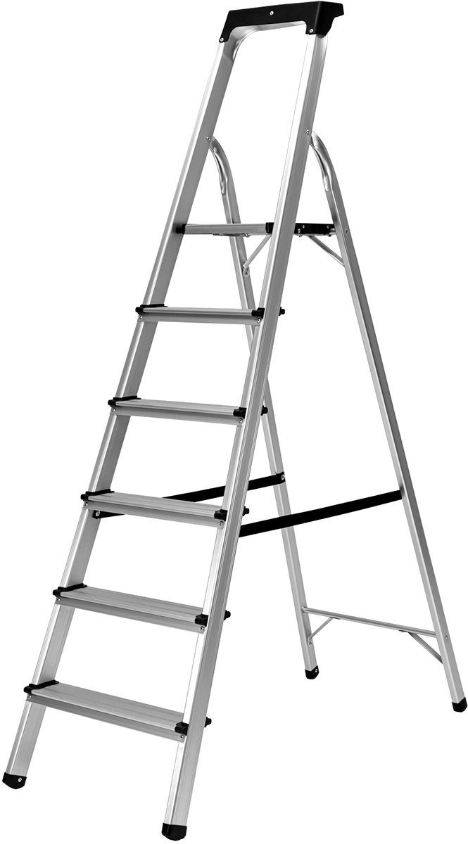 Craftfull Stehleiter Haushaltsleiter CF-133B - 3 J. Garantie - 3-6 Stufen - Aluminium (150 kg Traglast - Mehrzweckleiter Alu Leiter Stehleiter bis 150 kg - Trittleiter - Arbeitsbühne - Stufen Leiter - Arbeitsleiter - Klappleiter - Sicherheitsleiter - Multifunktionsleiter, 1-St., Extra große Ablagefläche, Anti-Rutsch-Trittfläche, Gummierte Standfüße), Multigerüst Gerüst Ablagefläche - Aluminiumleiter klappbar
