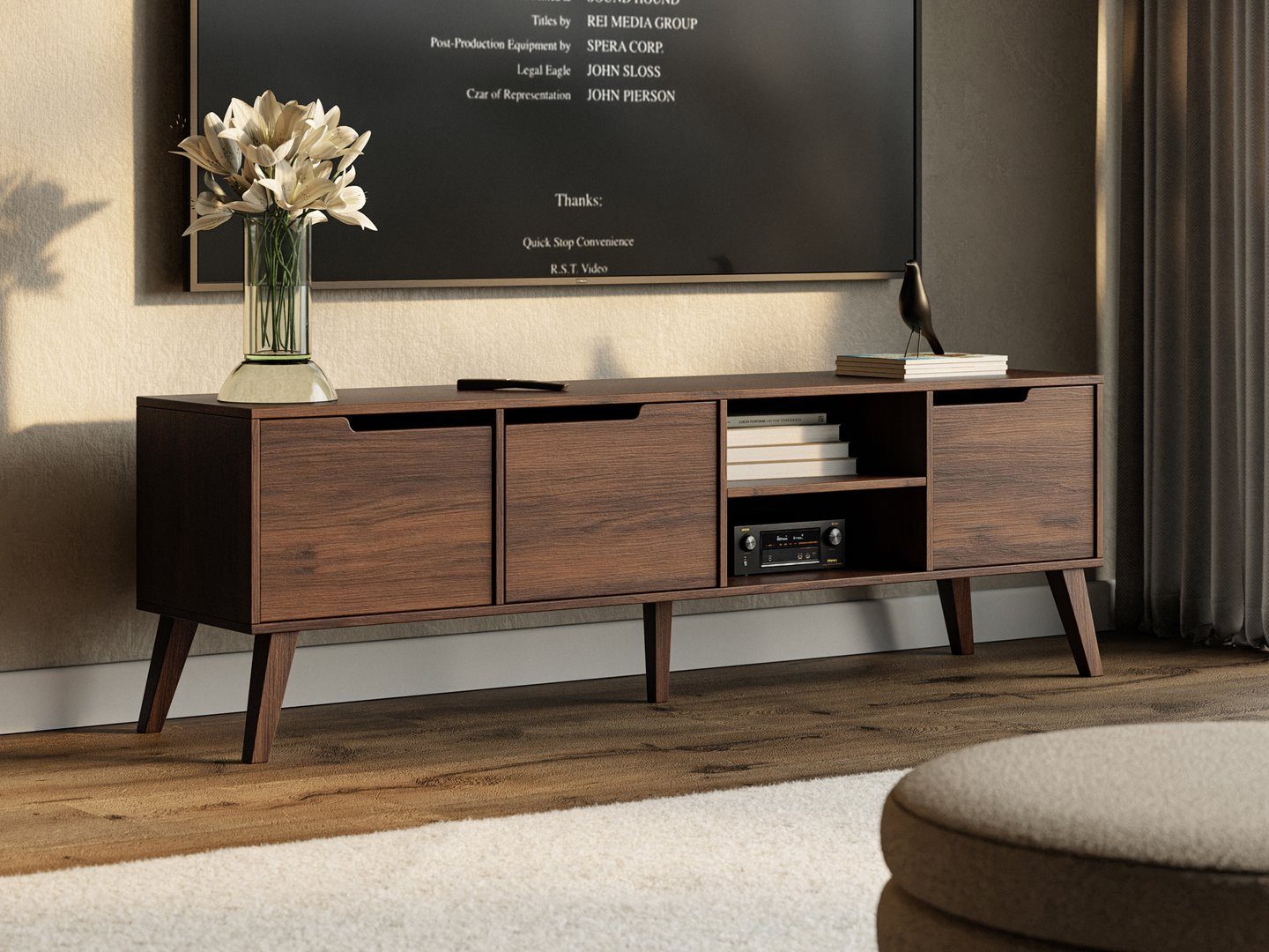 Beautysofa TV-Schrank NOREL modernes Design mit drei Schränken und offenen Fächern (erhältlich in Braun Walnuss & Cashmere) Breite: 180 cm – Bild 5 von 5