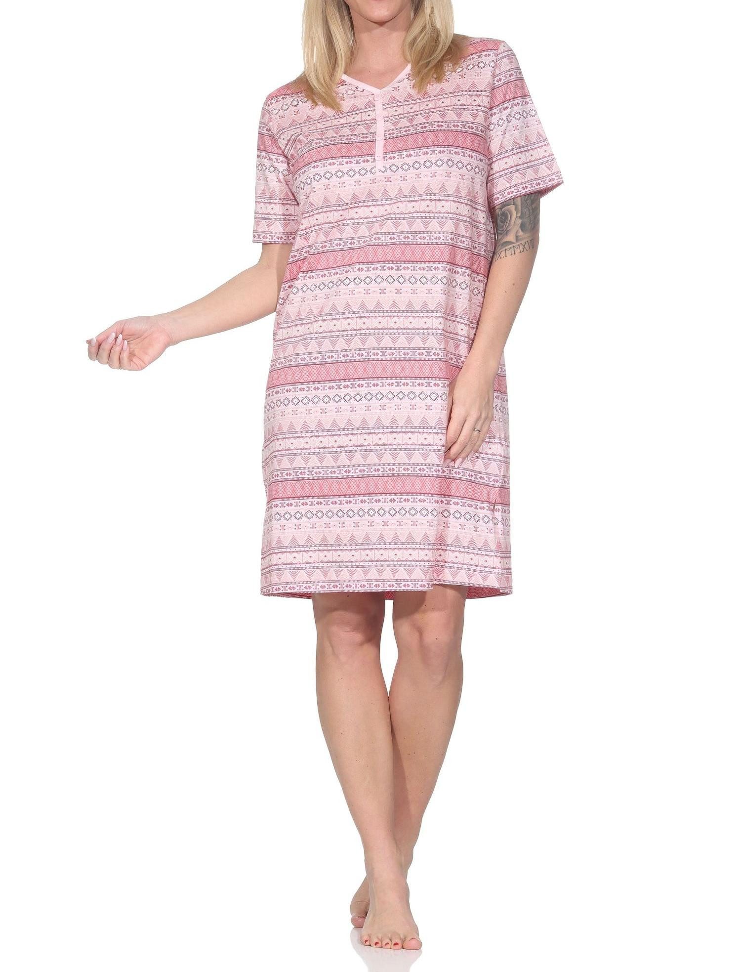 Normann Nachthemd Damen kurzarm Nachthemd im Ethnolook - auch in Übergrössen