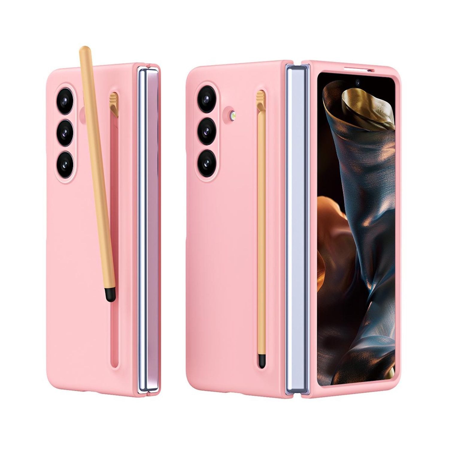 Wigento Handyhülle Für Samsung Galaxy Z Fold7 5G Skinfeel Hülle mit Stifthalterung Rosa, Skinfeel Schutzhülle mit Halterung für S-Pen und Stoßschutz