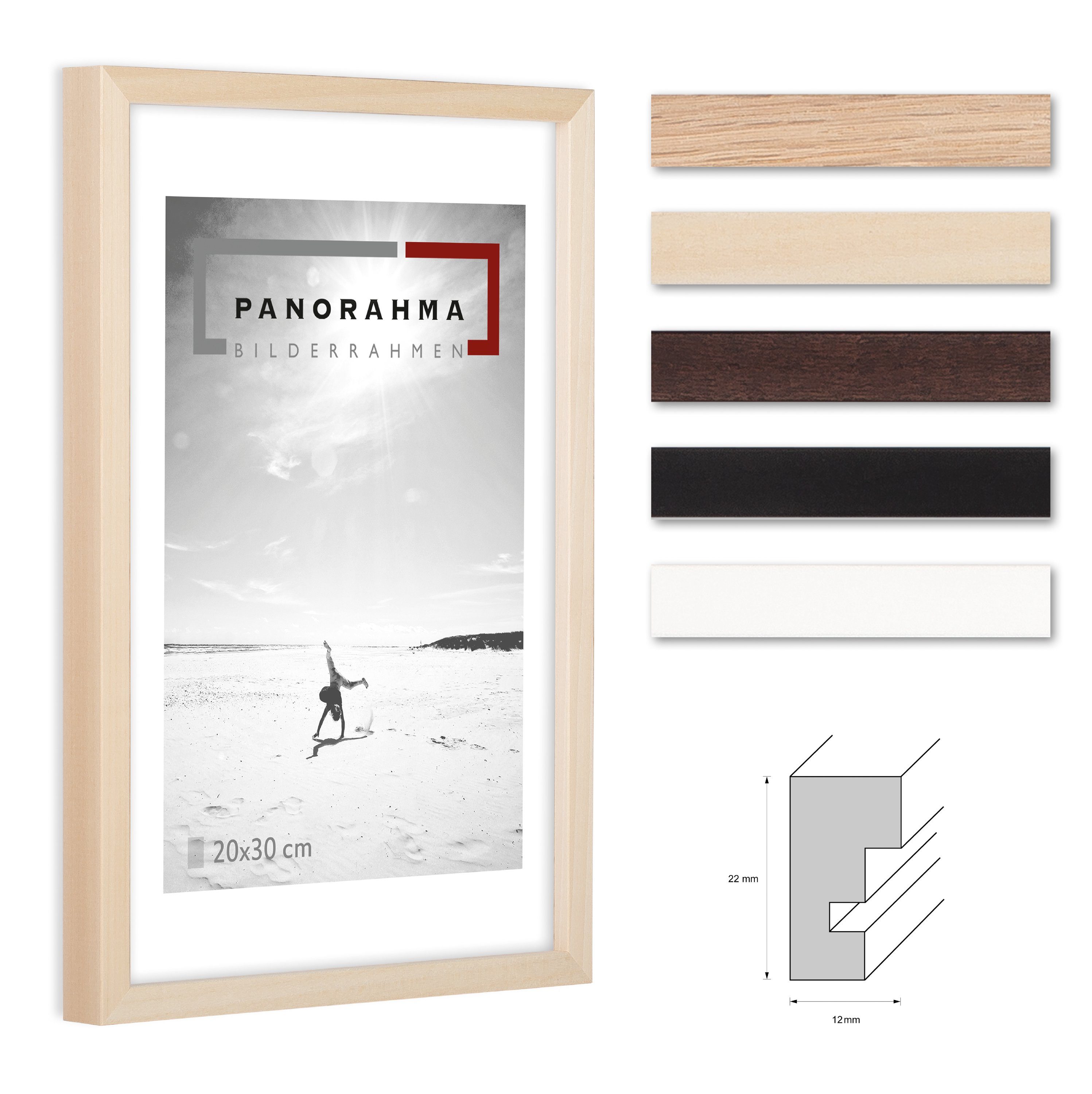 Panorahma Bilderrahmen Holz Bilderrahmen modern in fünf verschiedenen Farben mit Normalglas, für 1 Bilder, 1 Rahmen, Fotorahmen, echtes Glas Linde Natur