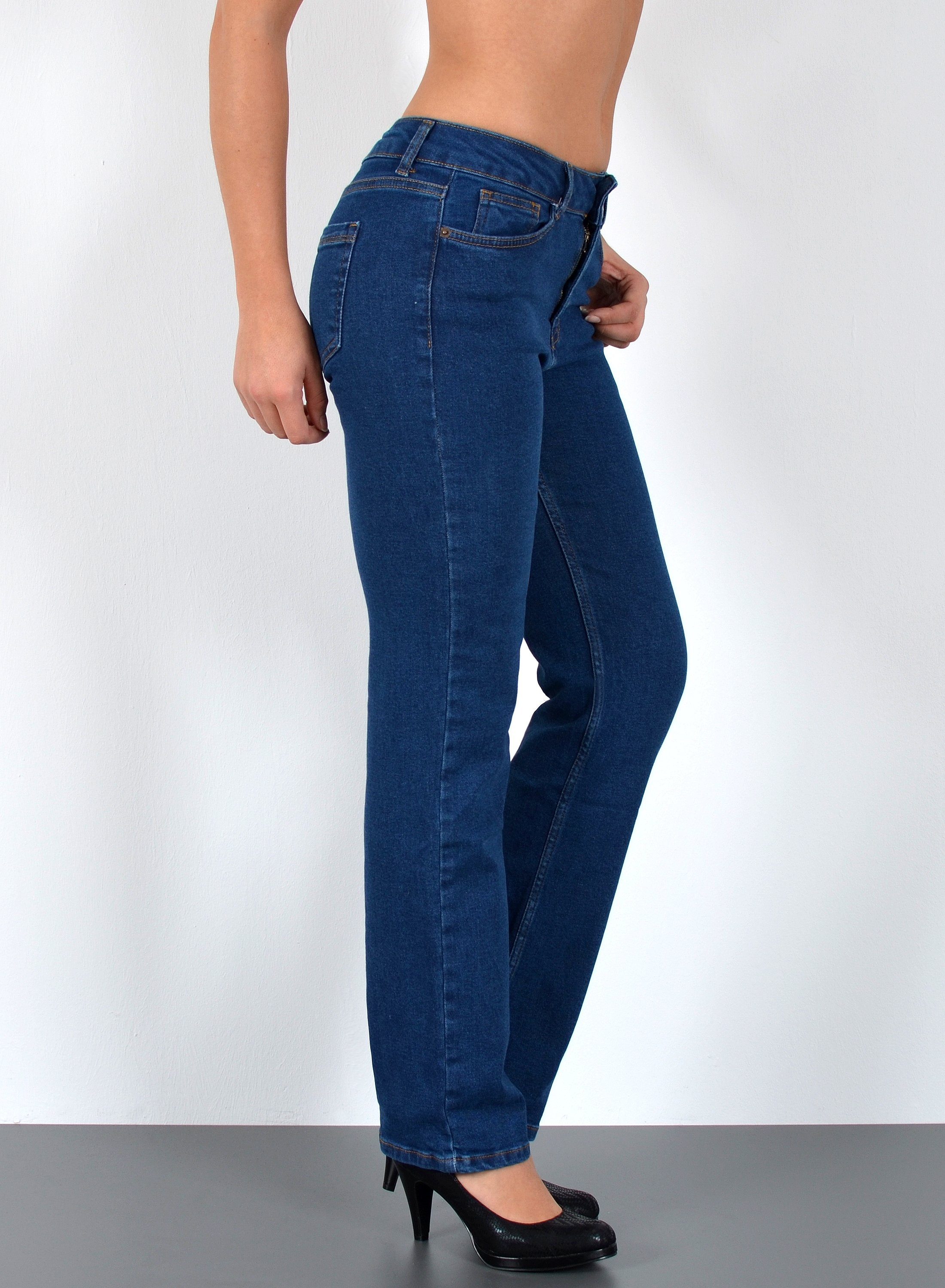 ESRA Straight-Jeans High Waist Damen Jeans Straight Leg Hose Stretch gerade günstig online kaufen
