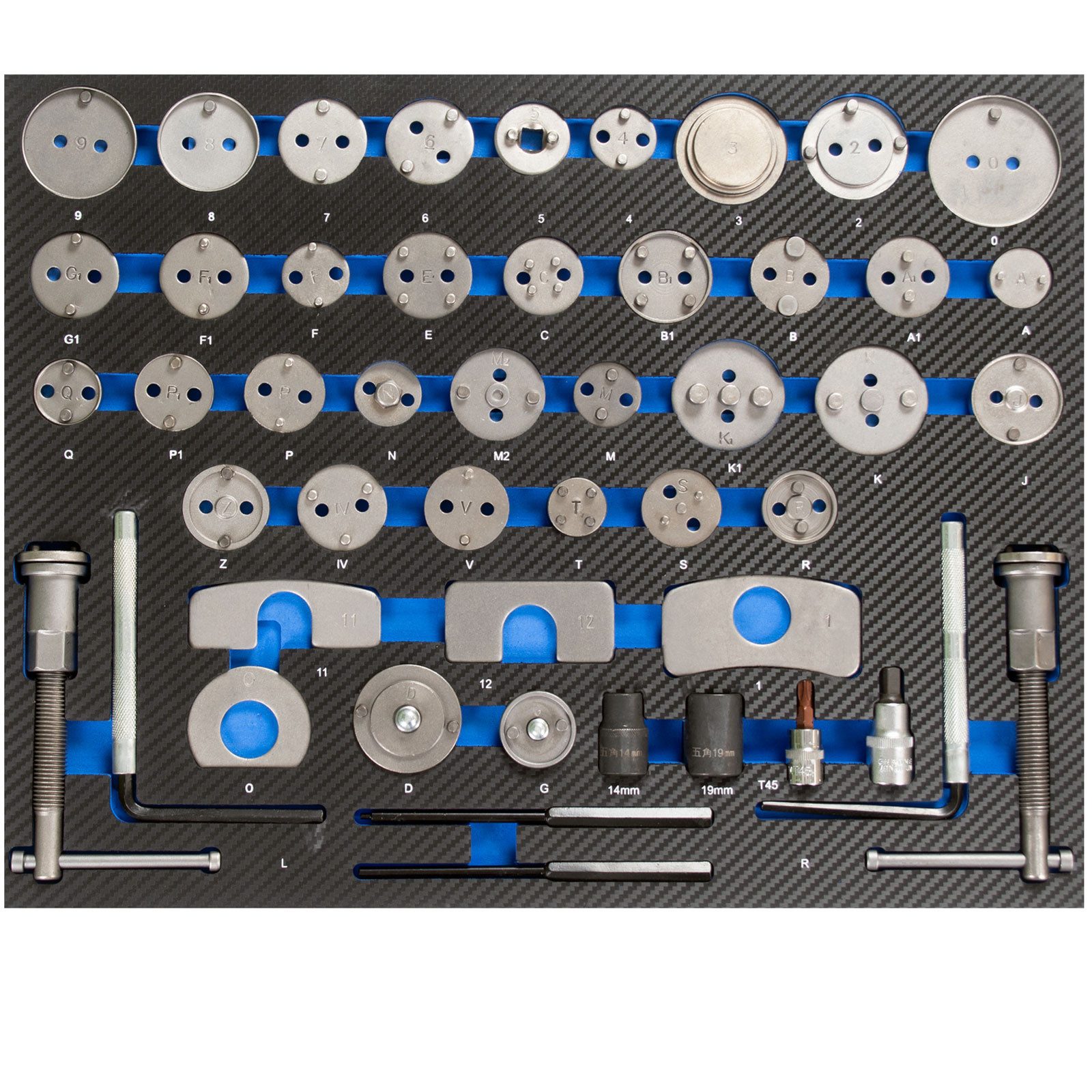 TRUTZHOLM Інструментset Bremskolbenrücksteller-Set 50-tlg.in Werkstattwagen Einlage 52x40x4 cm, (Set, 50-tlg), Profi Інструмент zum Назадstellen der Bremskolben