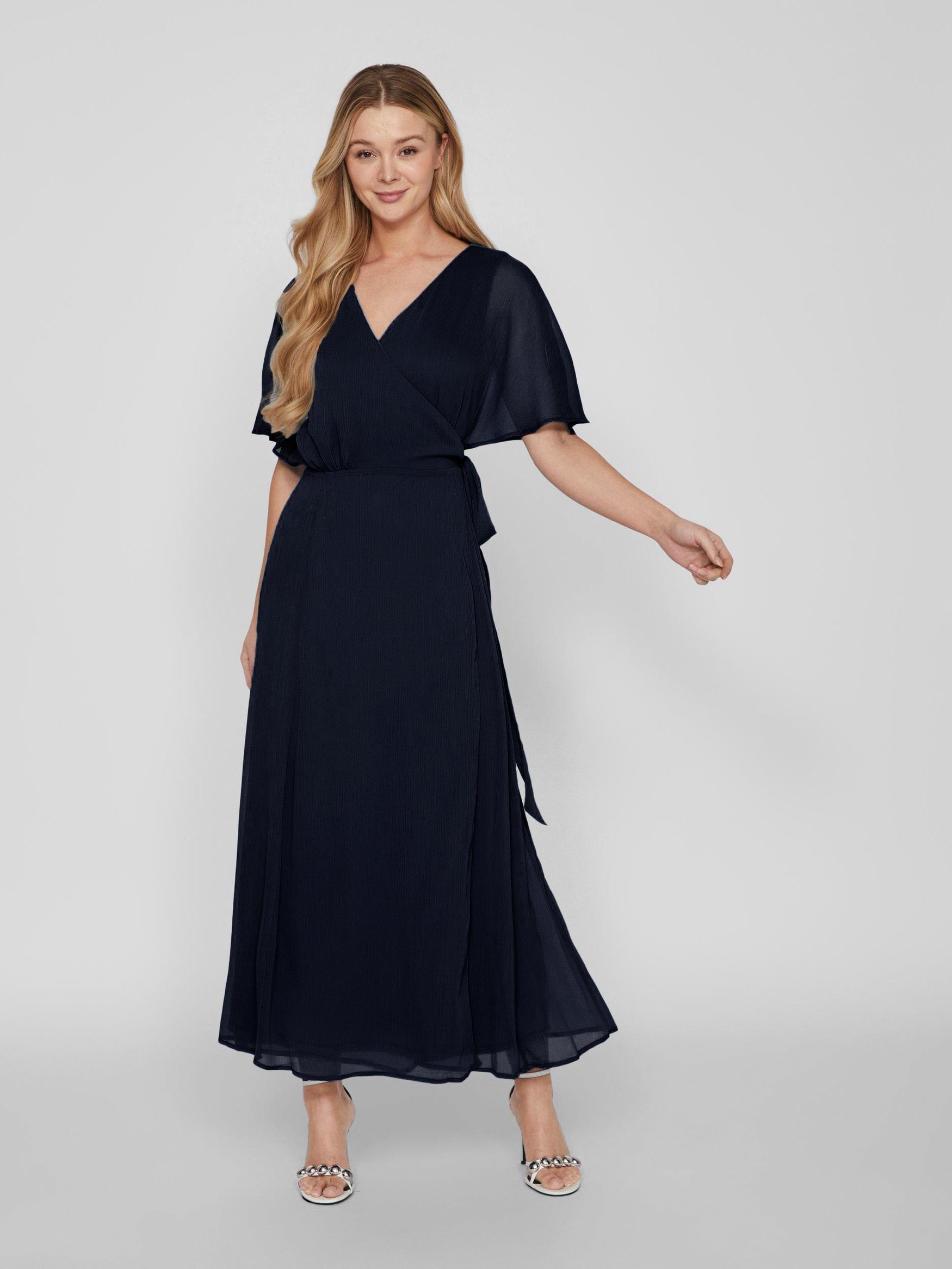 Vila Shirtkleid Elegantes Wickelkleid mit Gürtel Maxi Long Dress VIRILLA (extralang) 6910 in Blau-2