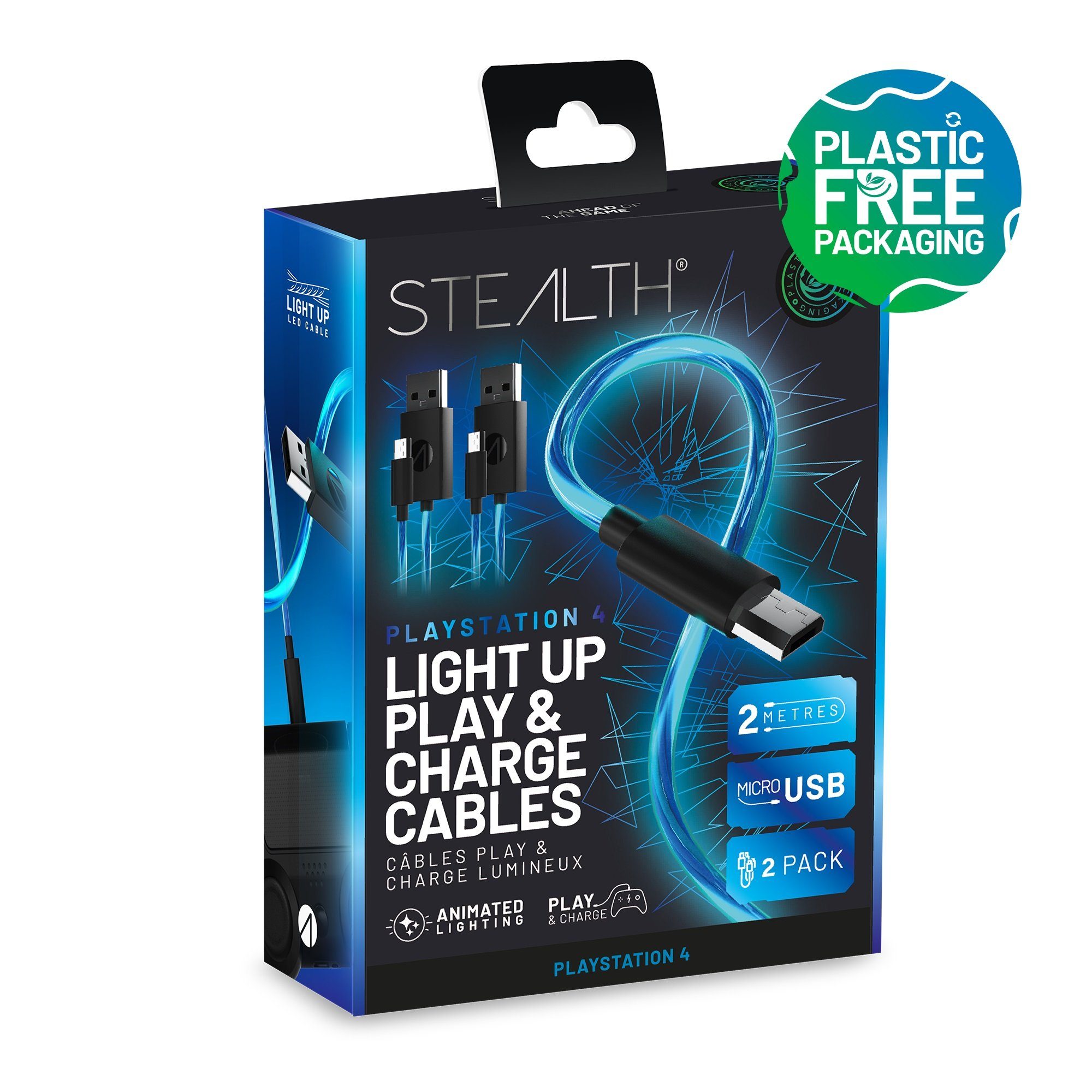 Stealth USB Kabel Doppelpack (2x 2m) Play&Charge mit LED Beleuchtung USB-Kabel, Micro-USB, (200 cm), Beleuchtung