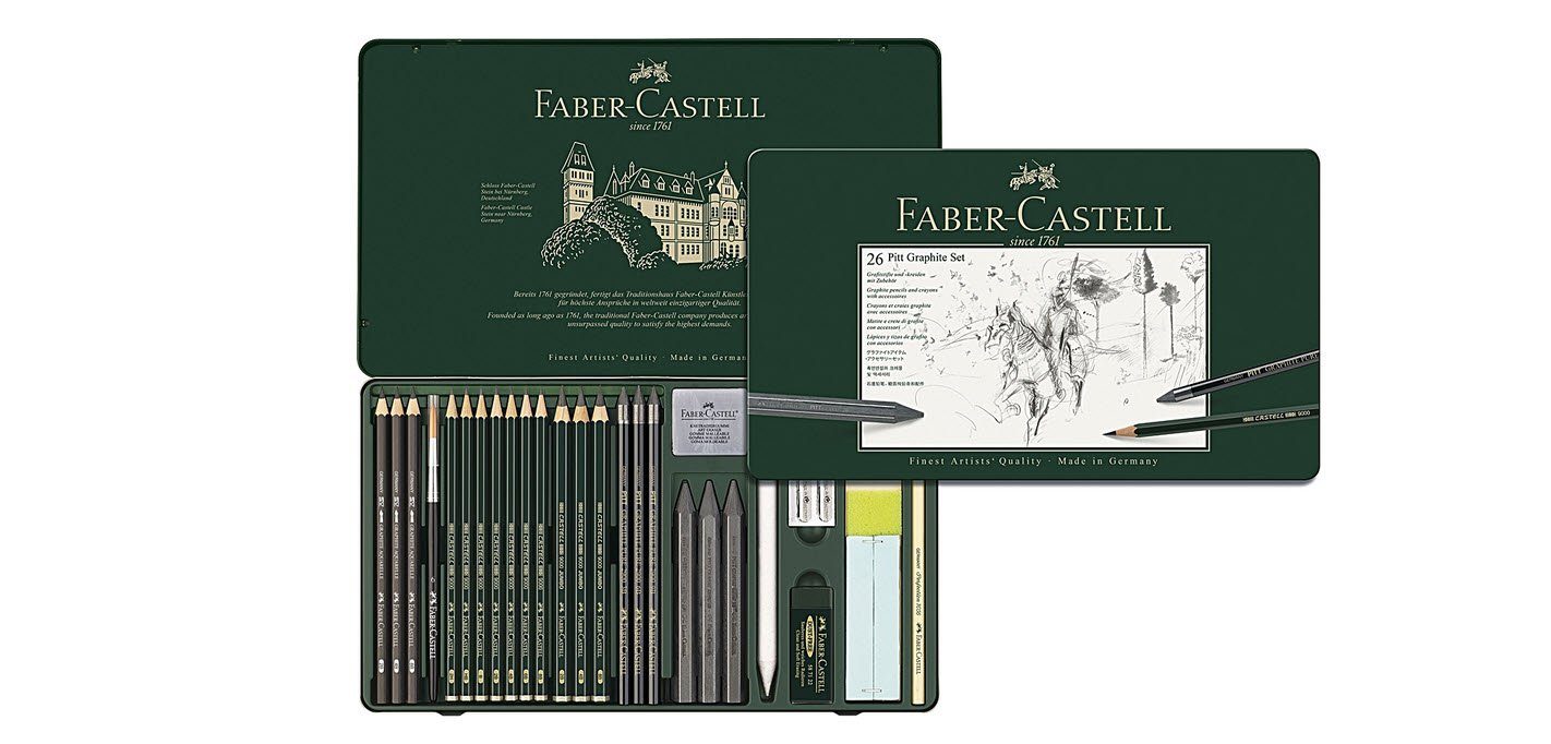 Faber-Castell Kalligraphie-Stift PITT Graphite 26er (26-tlg) Set (112974), groß, Metalletui