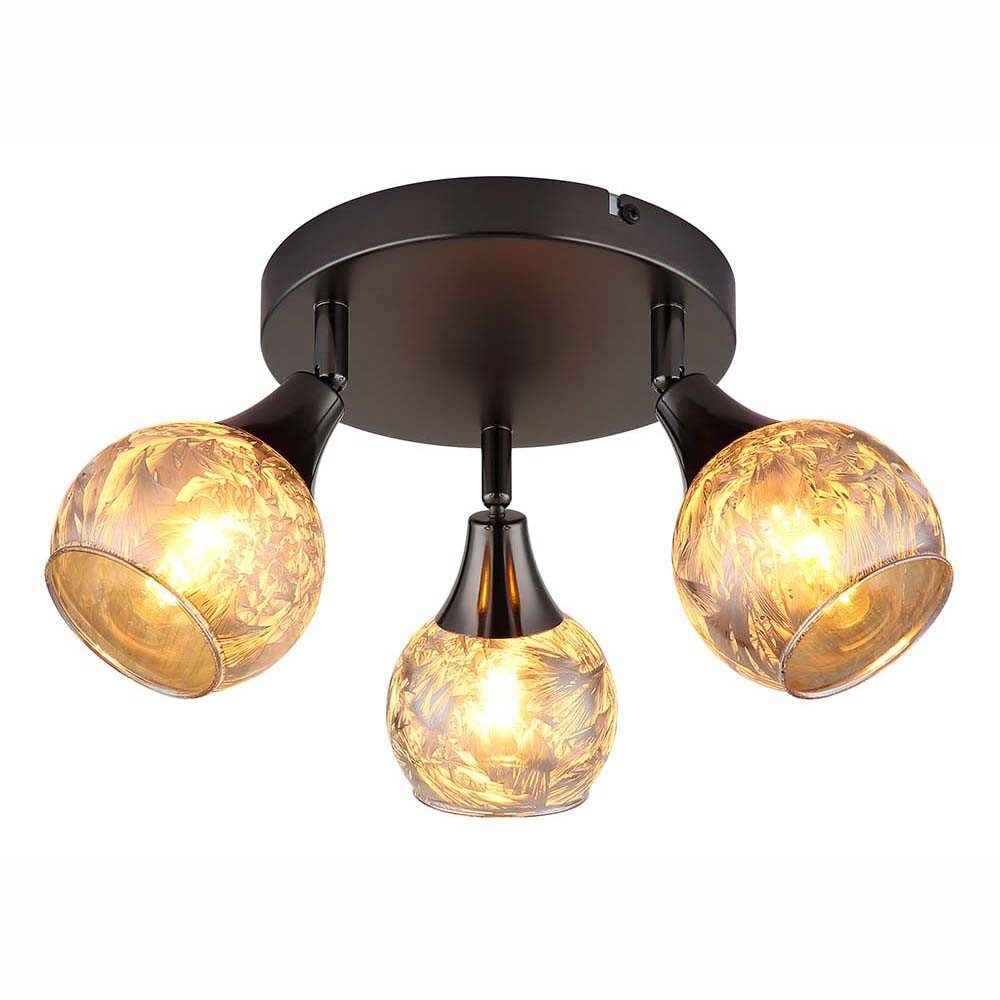 GLOBO LIGHTING Deckenleuchte, Leuchtmittel nicht inklusive, Strahler Deckenleuchte schwarz chrom Glas rauchfarben 3-flammig D32 cm